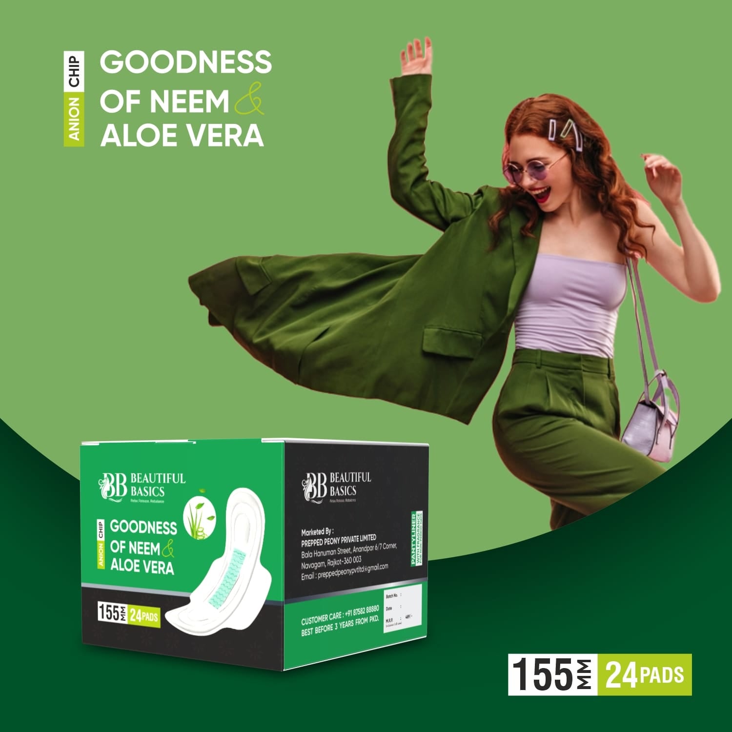 Sanitary Pantyliner with Neem & Aloe Vera, Ultra Thin, PH Balanced, Antibacterial (24 Pads, 155mm) - Shivani Jaswal Sanitary Pantyliner with Neem & Aloe Vera, Ultra Thin, PH Balanced, Antibacterial (24 Pads, 155mm)