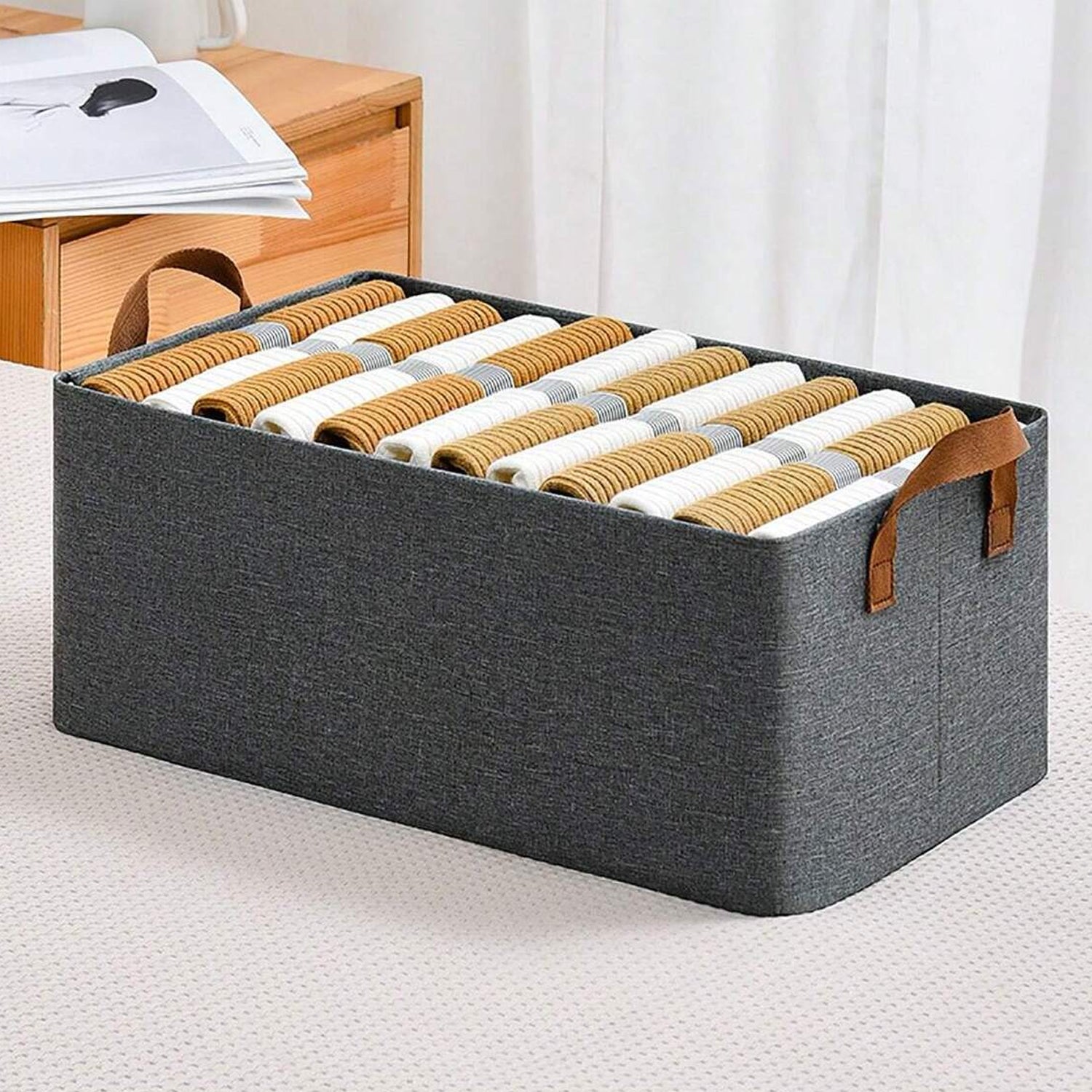 Cloth storage baskets, closet storage bins, Canvas Fabric Storage Basket for shelves, basket organizers for shelf, storage bins for clothes (48×27 Cm) - Shivani Jaswal Cloth storage baskets, closet storage bins, Canvas Fabric Storage Basket for shelves, basket organizers for shelf, storage bins for clothes (48×27 Cm)