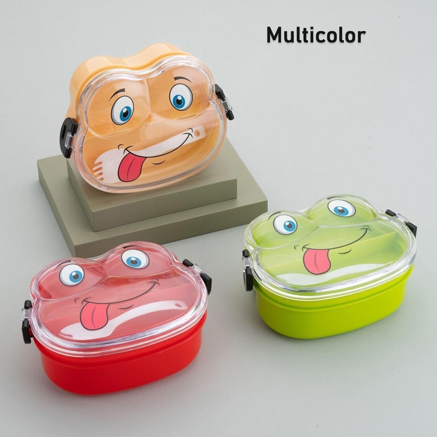 Double Layer Froggy Shape Lunch Box with Spoon (1 Pc / Mix Color) - Shivani Jaswal Double Layer Froggy Shape Lunch Box with Spoon (1 Pc / Mix Color)