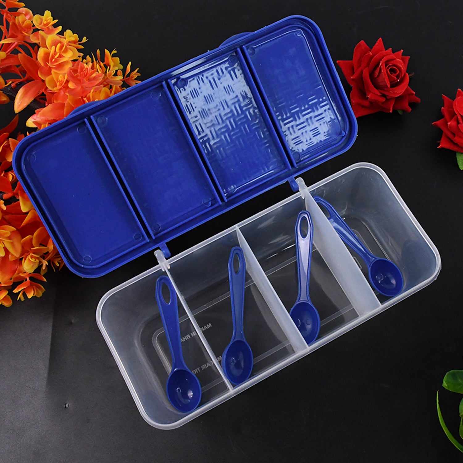 Kitchen Multipurpose Air-tight 4 Sections Storage Containers / Masala Box (1 Set) - Shivani Jaswal Kitchen Multipurpose Air-tight 4 Sections Storage Containers / Masala Box (1 Set)