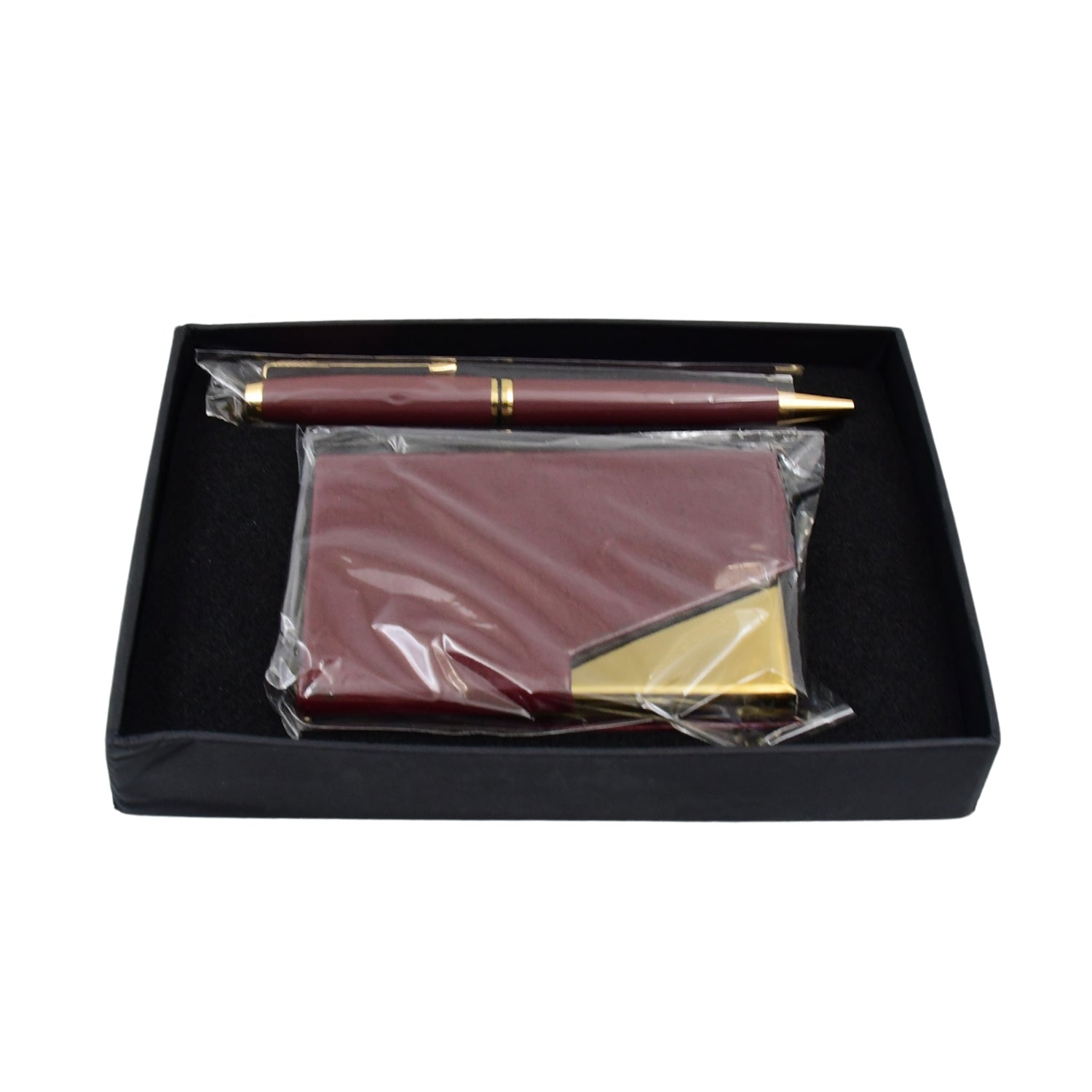 Leather Professional Business Visiting Card Case With Luxury Ballpoint Blue Pens (2 Pc Set / With Gift Box) - Shivani Jaswal Leather Professional Business Visiting Card Case With Luxury Ballpoint Blue Pens (2 Pc Set / With Gift Box)