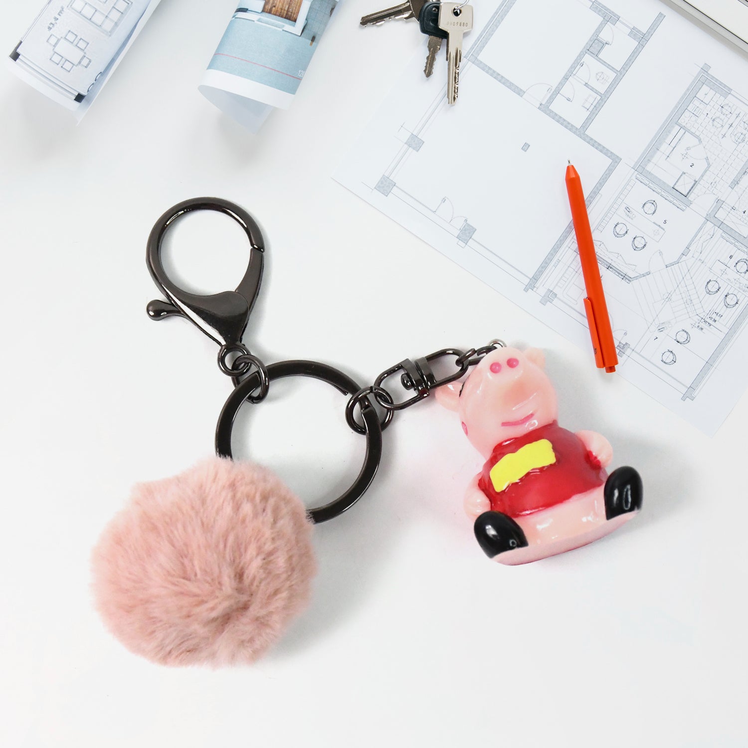 Cute Cartoon Keychain with Fluffy Pom (1 Pc / Mix Design) - Shivani Jaswal Cute Cartoon Keychain with Fluffy Pom (1 Pc / Mix Design)