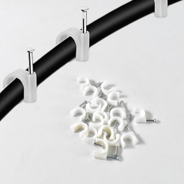 Wire Wall Clips, Plastic Cable Clips Round Wire Pins with Steel Nail (20 Pcs Set)