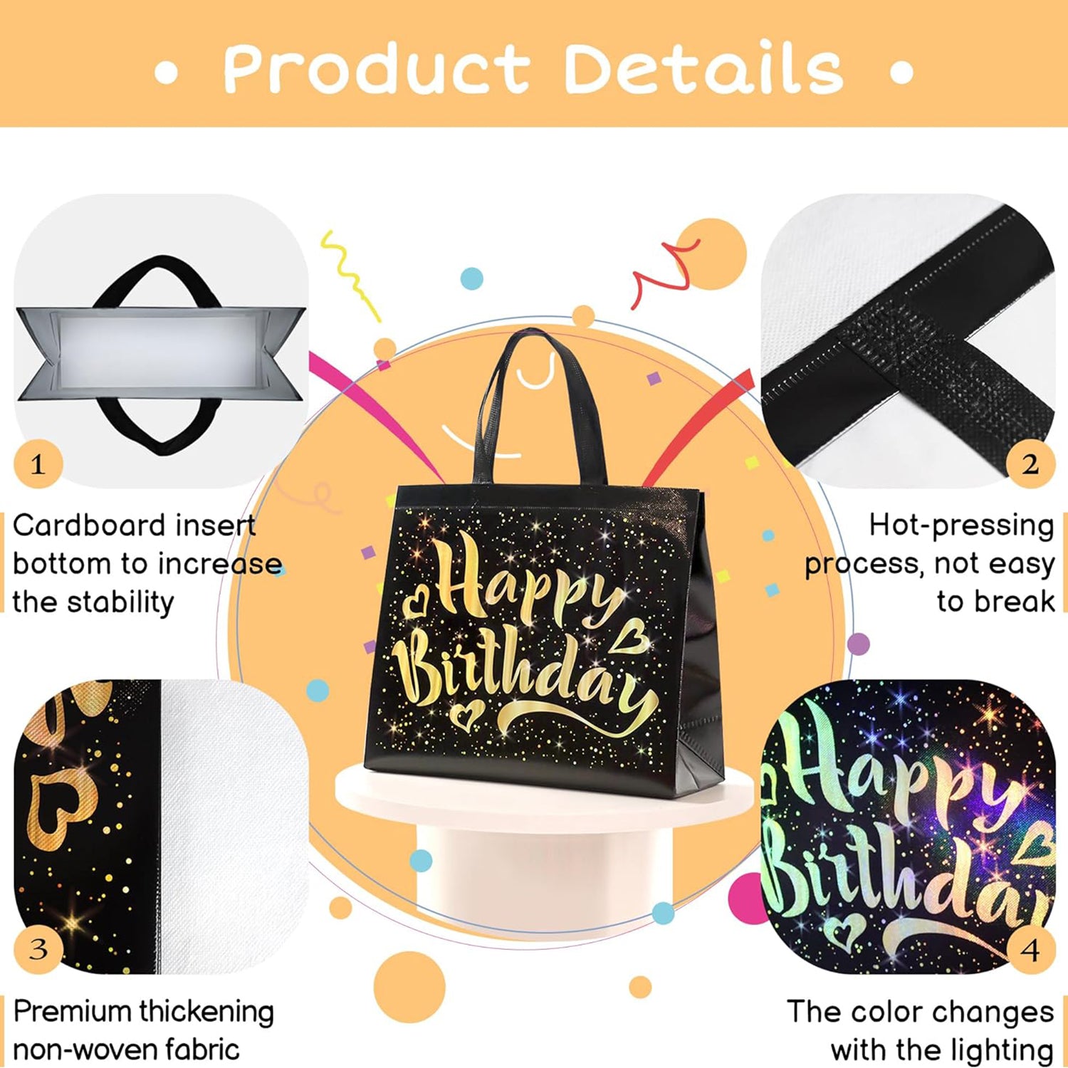 Birthday Gift Bag with Gold Shiny Stars, Reusable Party Gift Bags (1 Pc) - Shivani Jaswal Birthday Gift Bag with Gold Shiny Stars, Reusable Party Gift Bags (1 Pc)
