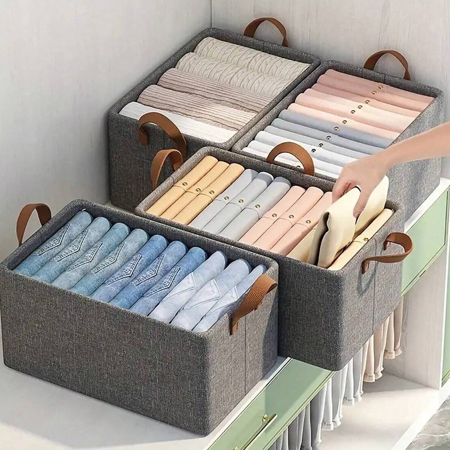 Cloth storage baskets, closet storage bins, Canvas Fabric Storage Basket for shelves, basket organizers for shelf, storage bins for clothes (48×27 Cm) - Shivani Jaswal Cloth storage baskets, closet storage bins, Canvas Fabric Storage Basket for shelves, basket organizers for shelf, storage bins for clothes (48×27 Cm)