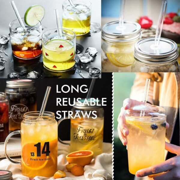 4 Pcs Reusable Glass Straws with 1 Cleaning Brushes