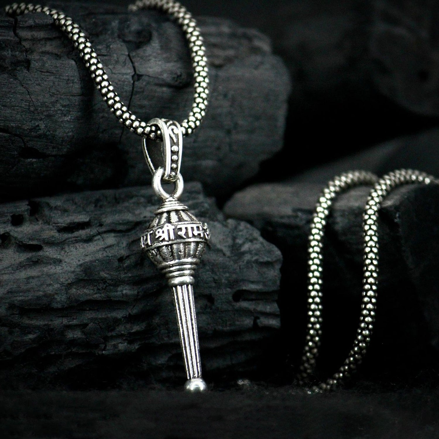 Silver Chain With Gada Pendant / Locket (1 Pc) - Shivani Jaswal Silver Chain With Gada Pendant / Locket (1 Pc)