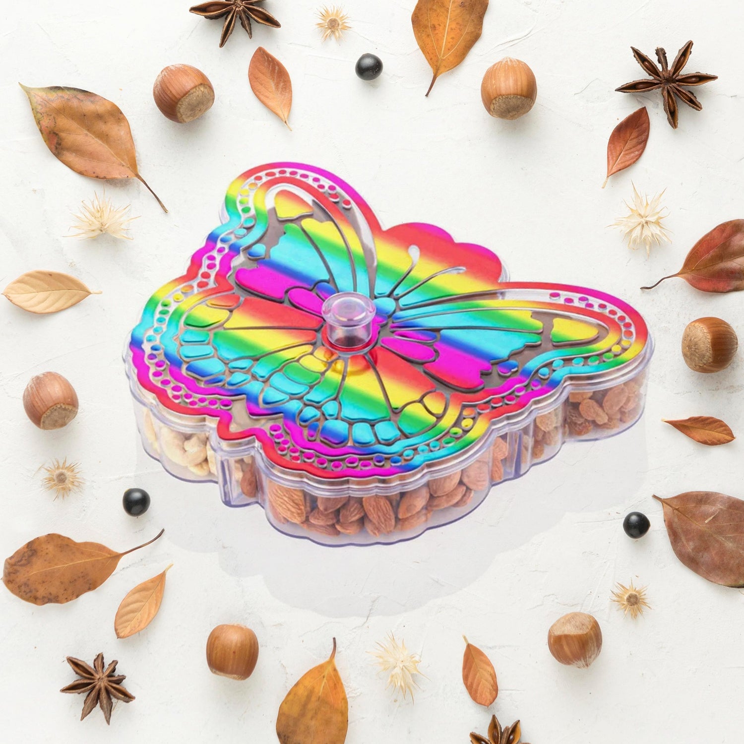 Butterfly Shape 4 Compartment Multipurpose Box | Dry Fruit Box (1 Pc) - Shivani Jaswal Butterfly Shape 4 Compartment Multipurpose Box | Dry Fruit Box (1 Pc)