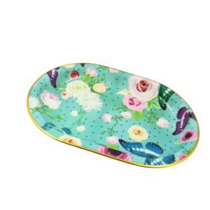 Big Plastic Flower Printed Design Serving Tray (1 Pc / 35 x 24 CM / Mix Color)