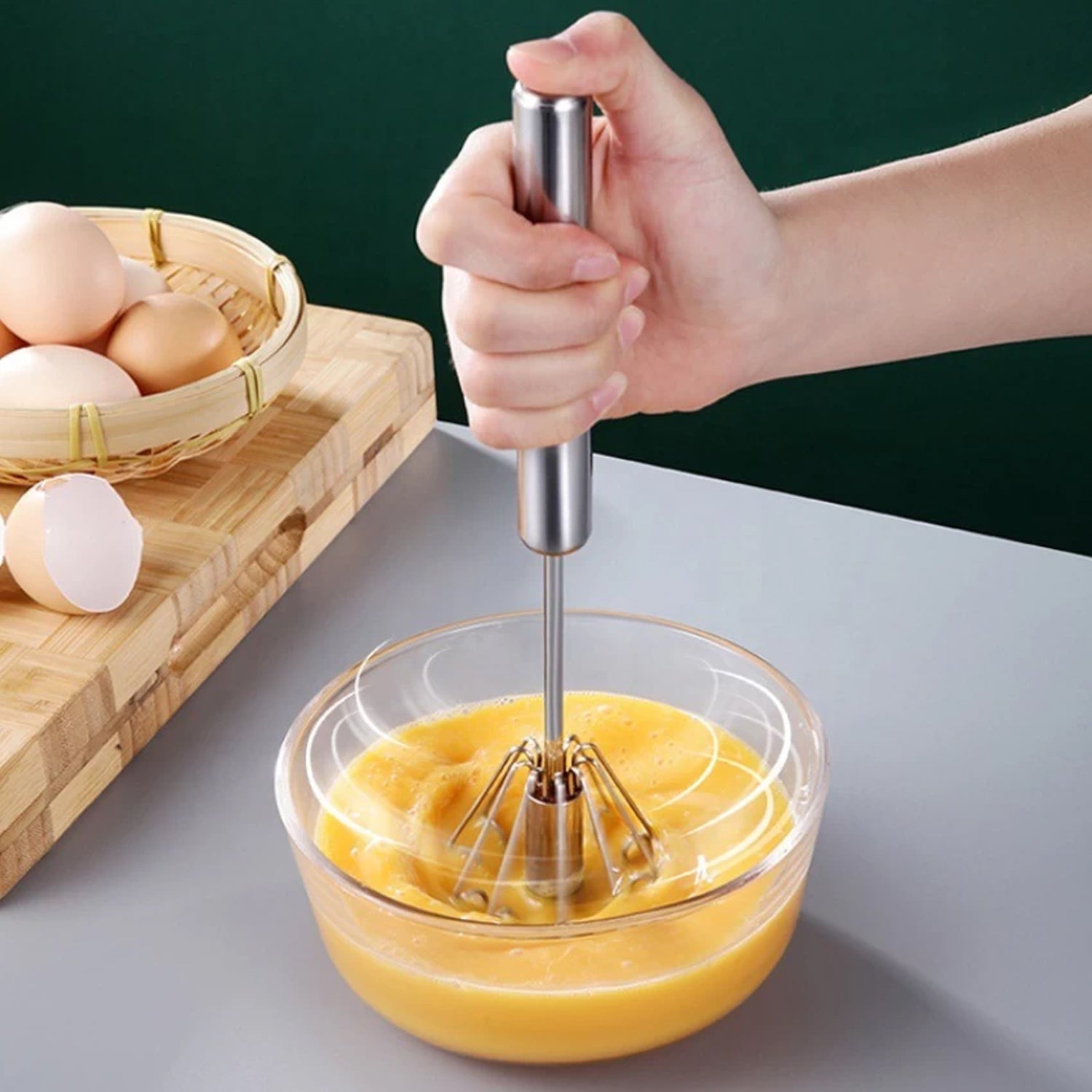 Medium Stainless Steel Egg Whisk, Hand Push Rotary Whisk Blender (1 Pc / 30 Cm) - Shivani Jaswal Medium Stainless Steel Egg Whisk, Hand Push Rotary Whisk Blender (1 Pc / 30 Cm)