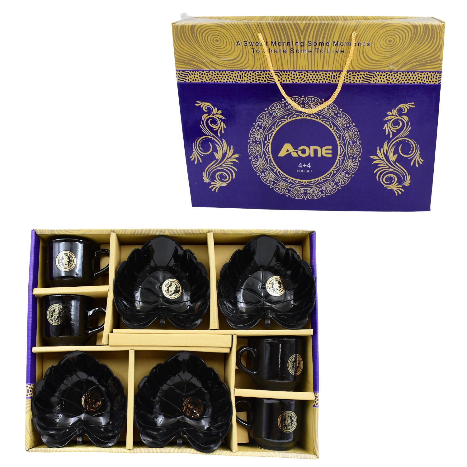 A One Ceramic Tea / cups / Mug Set With Leaf Shape Serving Bowl (8 Pcs set) - Shivani Jaswal A One Ceramic Tea / cups / Mug Set With Leaf Shape Serving Bowl (8 Pcs set)