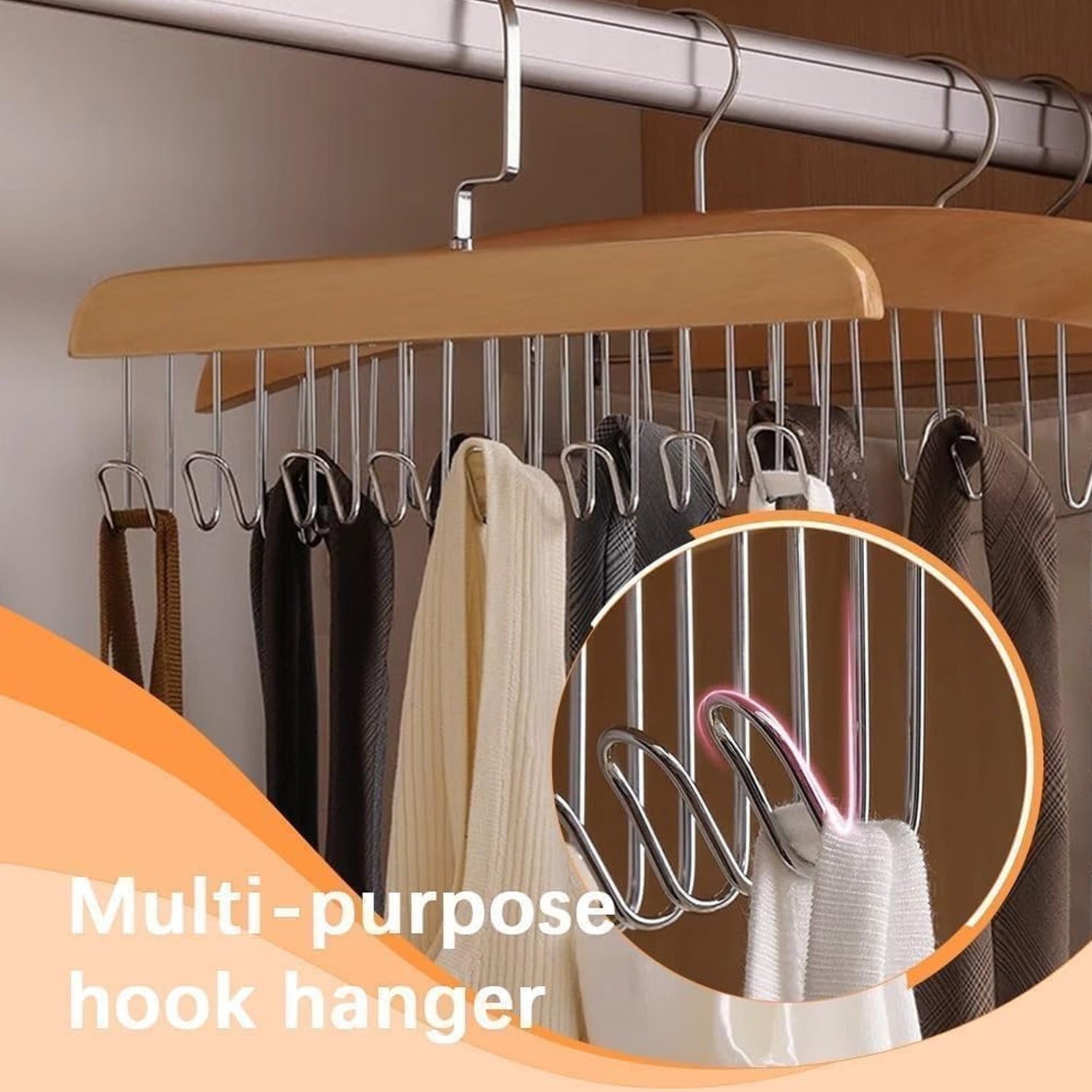 Space Saving 8 Hooks Wooden Hangers (1 Pc) - Shivani Jaswal Space Saving 8 Hooks Wooden Hangers (1 Pc)