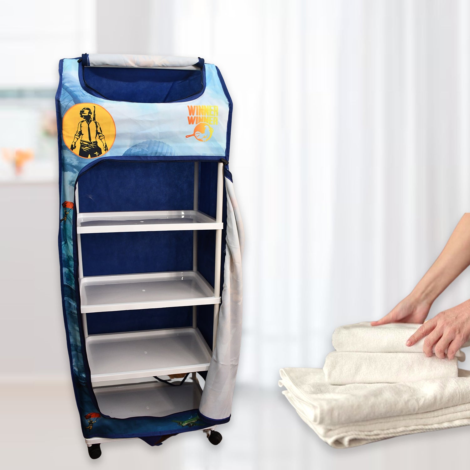 Multi Purpose Foldable Baby Wardrobe / Toy Box 5 Shelves Cartoon Printed - Shivani Jaswal Multi Purpose Foldable Baby Wardrobe / Toy Box 5 Shelves Cartoon Printed