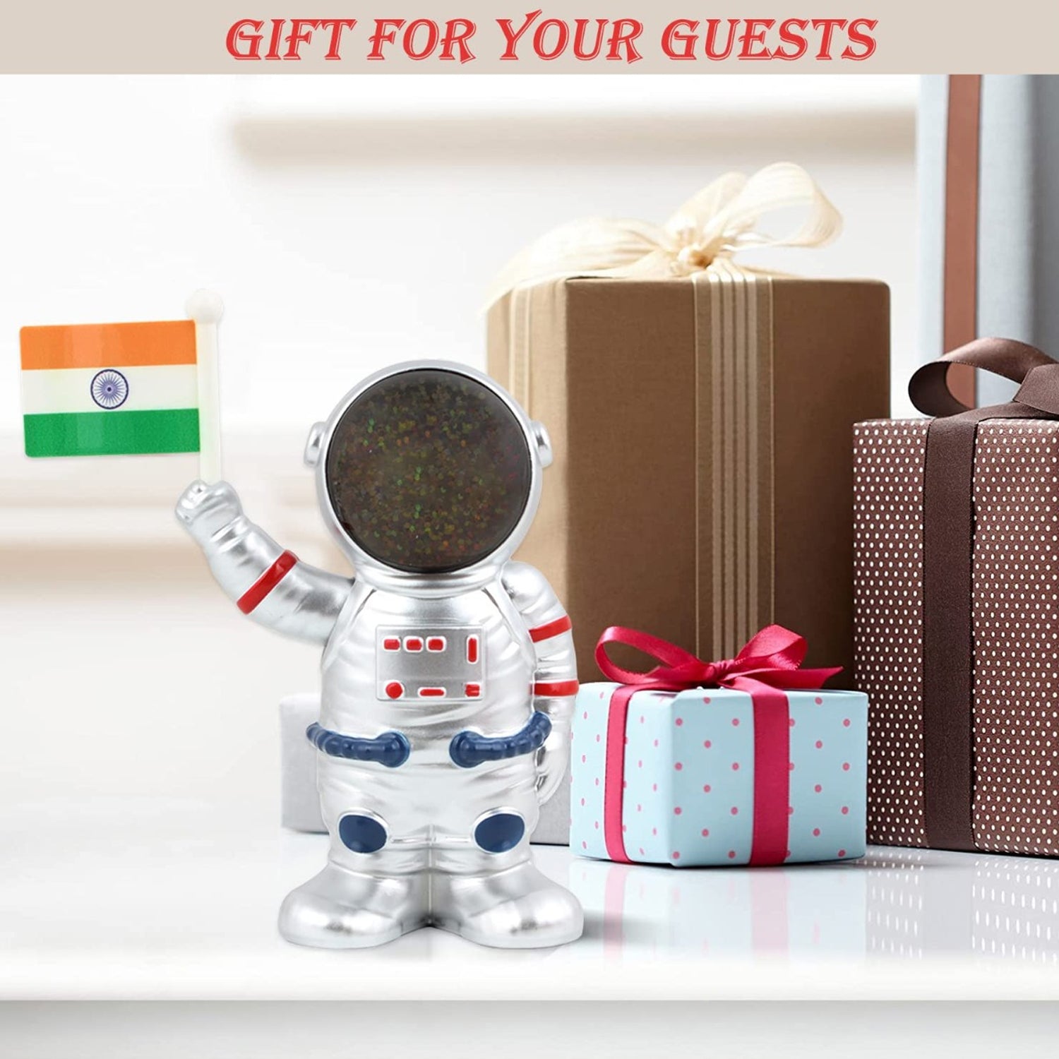 Solar Power Astronaut Ornament Moving Hand with Indian Flag (1 Pc) - Shivani Jaswal Solar Power Astronaut Ornament Moving Hand with Indian Flag (1 Pc)