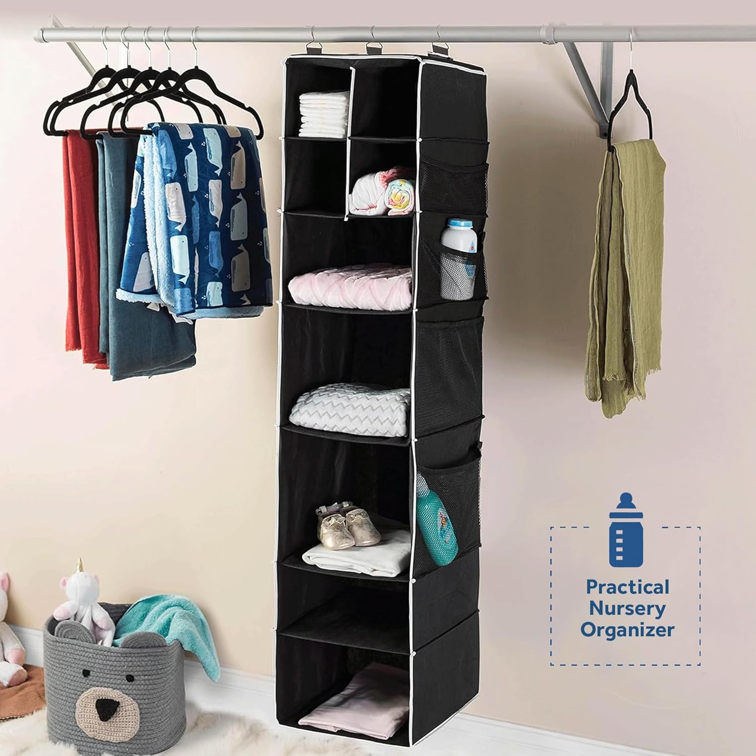 9 Shelf Hanging Closet Organizer with 5 Drawer Organizers - Shivani Jaswal 9 Shelf Hanging Closet Organizer with 5 Drawer Organizers