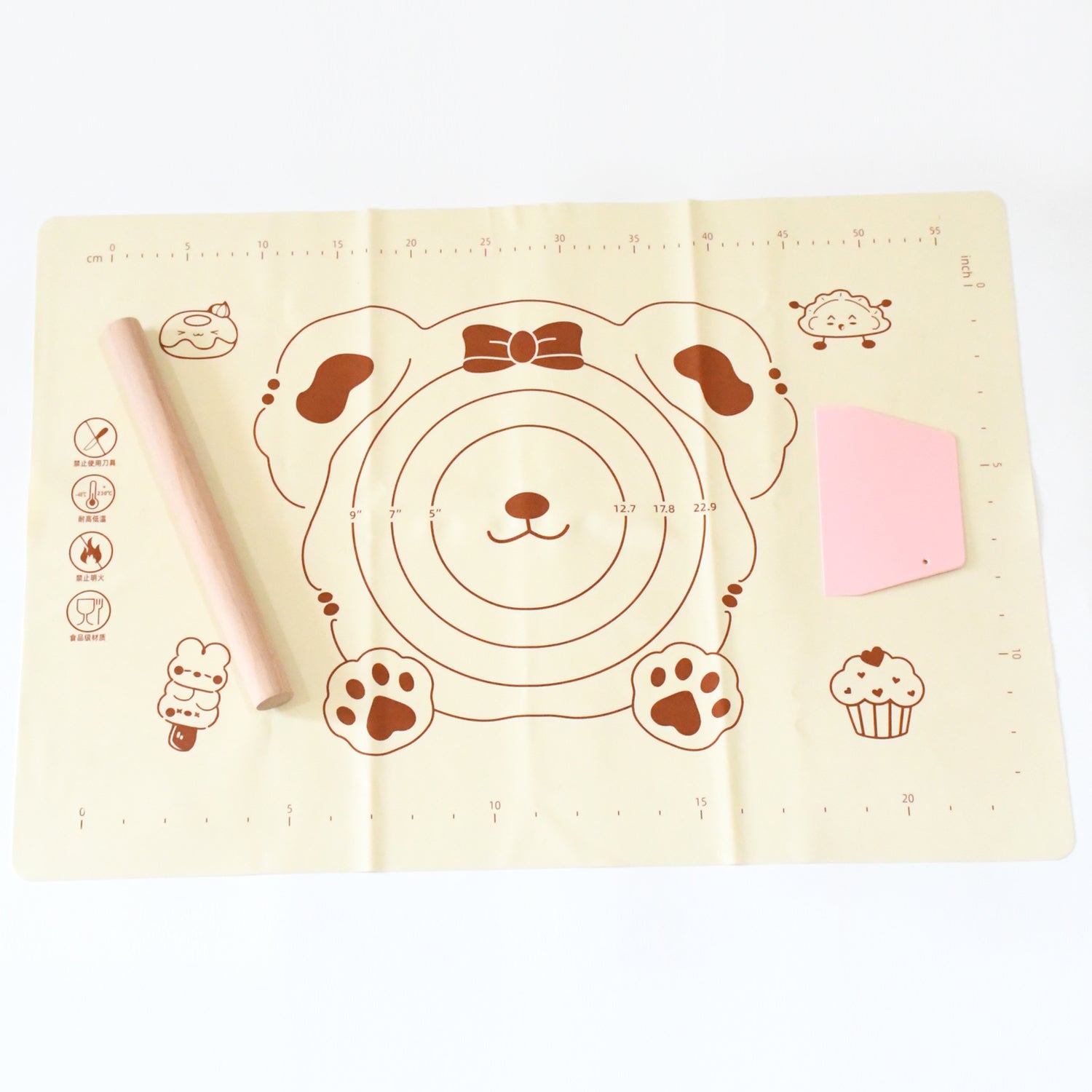3 In1 Silicone Baking Mat With Wooden Belan & Cake Scraper (3 Pcs Set / 65×45 CM) - Shivani Jaswal 3 In1 Silicone Baking Mat With Wooden Belan & Cake Scraper (3 Pcs Set / 65×45 CM)