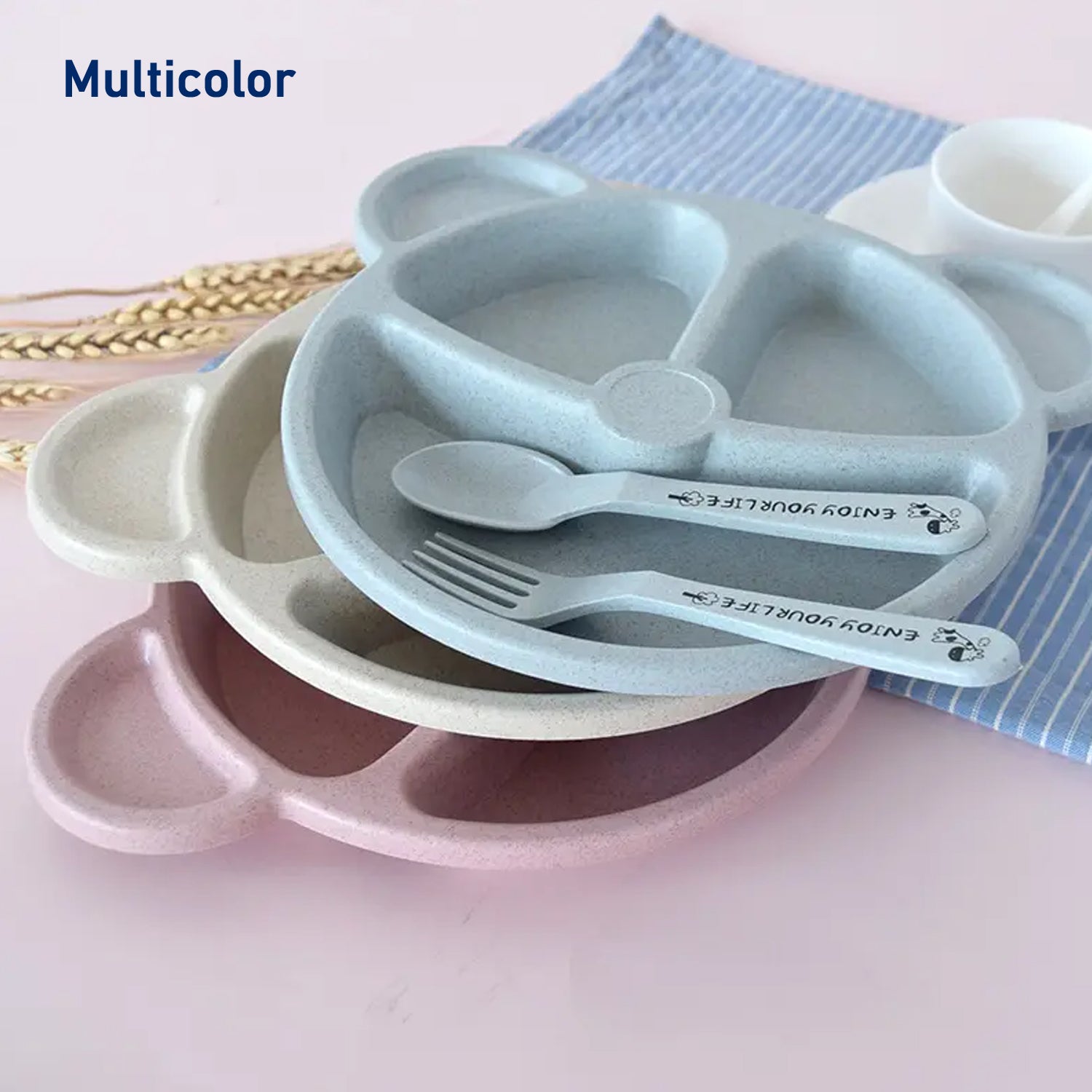 Kids 3 Compartment Food Tray / Plates With Spoon & Fork (1 Set) - Shivani Jaswal Kids 3 Compartment Food Tray / Plates With Spoon & Fork (1 Set)