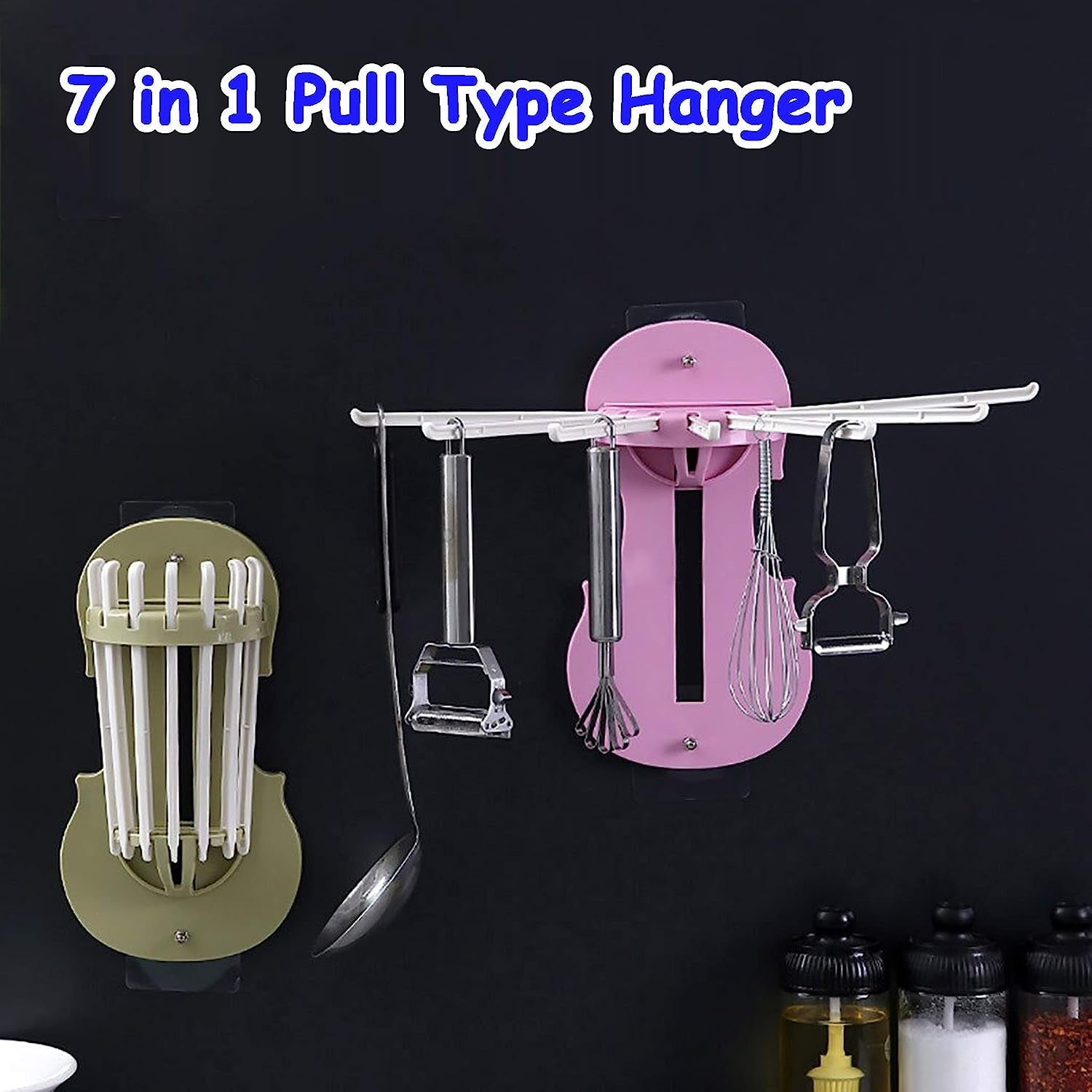 Plastic 7-in-1 Multifunction Retractable Wall-Mounted Pull-Out Hanger Rack Without Punching Hooks Up for Kitchen Bathroom - Shivani Jaswal Plastic 7-in-1 Multifunction Retractable Wall-Mounted Pull-Out Hanger Rack Without Punching Hooks Up for Kitchen Bathroom