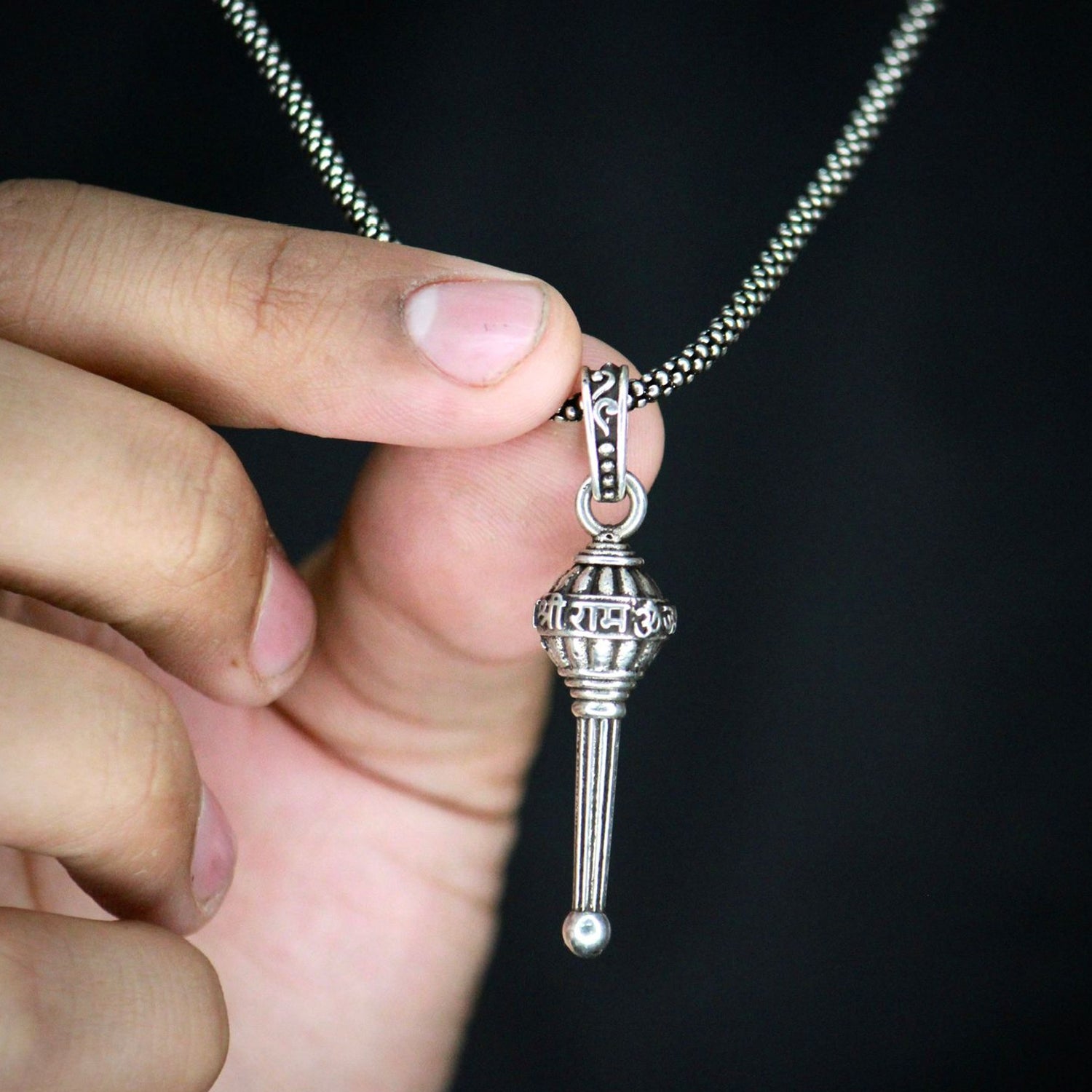 Silver Chain With Gada Pendant / Locket (1 Pc) - Shivani Jaswal Silver Chain With Gada Pendant / Locket (1 Pc)