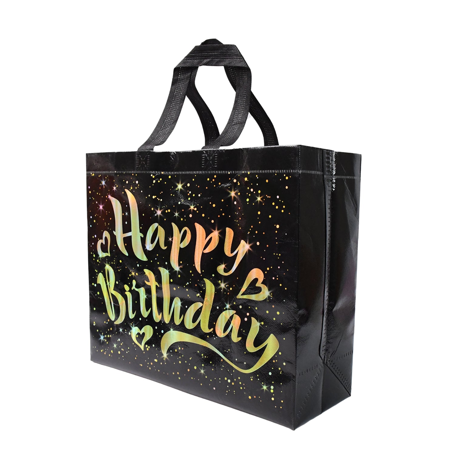 Birthday Gift Bag with Gold Shiny Stars, Reusable Party Gift Bags (1 Pc) - Shivani Jaswal Birthday Gift Bag with Gold Shiny Stars, Reusable Party Gift Bags (1 Pc)