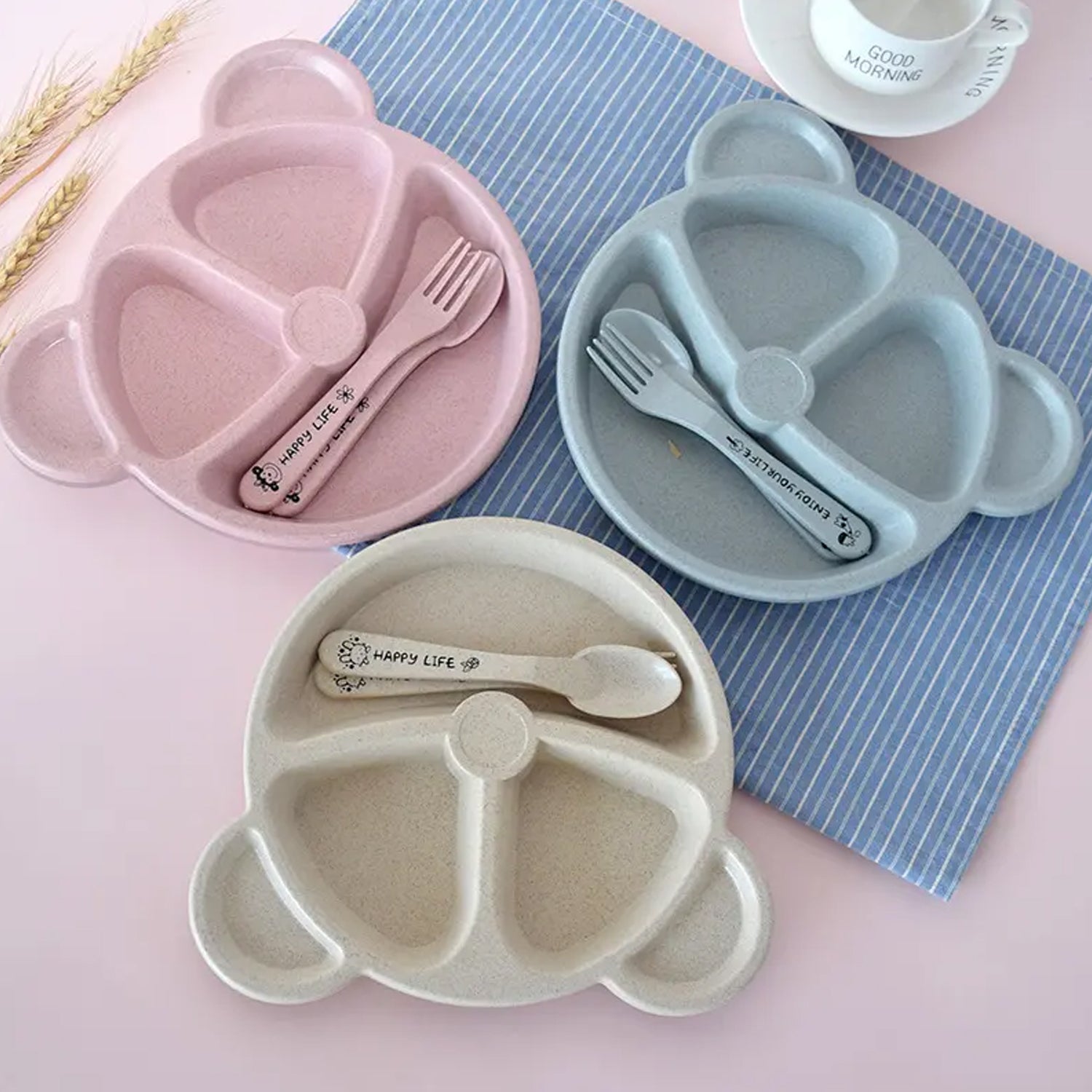 Kids 3 Compartment Food Tray / Plates With Spoon & Fork (1 Set) - Shivani Jaswal Kids 3 Compartment Food Tray / Plates With Spoon & Fork (1 Set)
