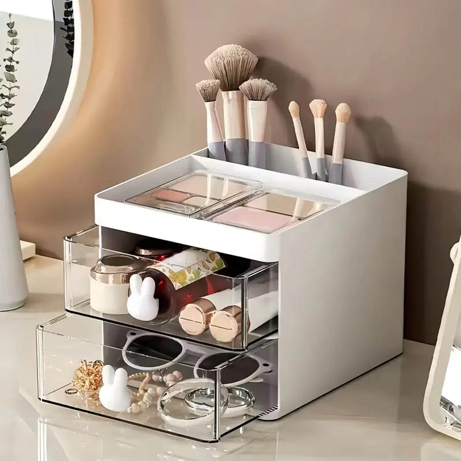 2 Layer 5 Compartment Desk Organizer with Transparent Drawer (1 Pc / 15×13×11 Cm) - Shivani Jaswal 2 Layer 5 Compartment Desk Organizer with Transparent Drawer (1 Pc / 15×13×11 Cm)