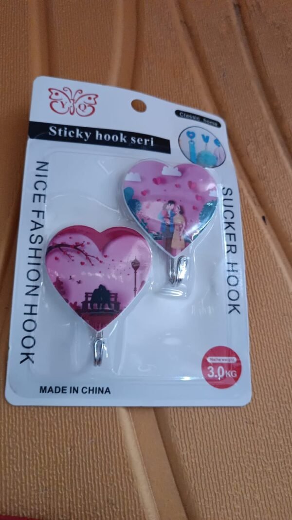 Multipurpose Strong Heart Shape Hook Self-Adhesive hooks (2 Pc Set)