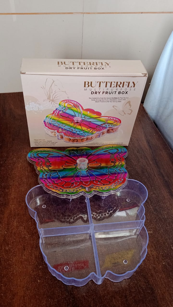 Butterfly Shape 4 Compartment Multipurpose Box | Dry Fruit Box (1 Pc) - Shivani Jaswal Butterfly Shape 4 Compartment Multipurpose Box | Dry Fruit Box (1 Pc)