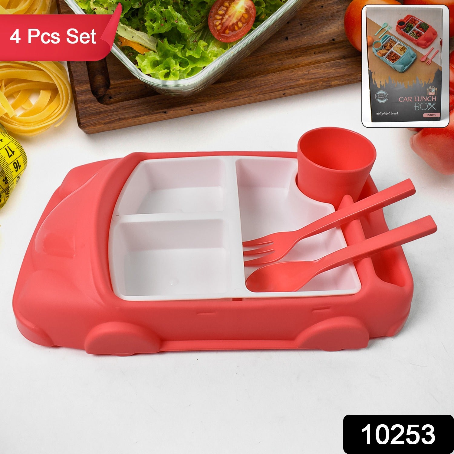 Kid's Car Shaped Plates Cup / Lunch Box Dinnerware Set (4 Pcs Set / 1000 ML Lunch Box) - Shivani Jaswal Kid's Car Shaped Plates Cup / Lunch Box Dinnerware Set (4 Pcs Set / 1000 ML Lunch Box)