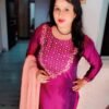 Pink embroidered poly silk kurti set with dupatta and bottomwear