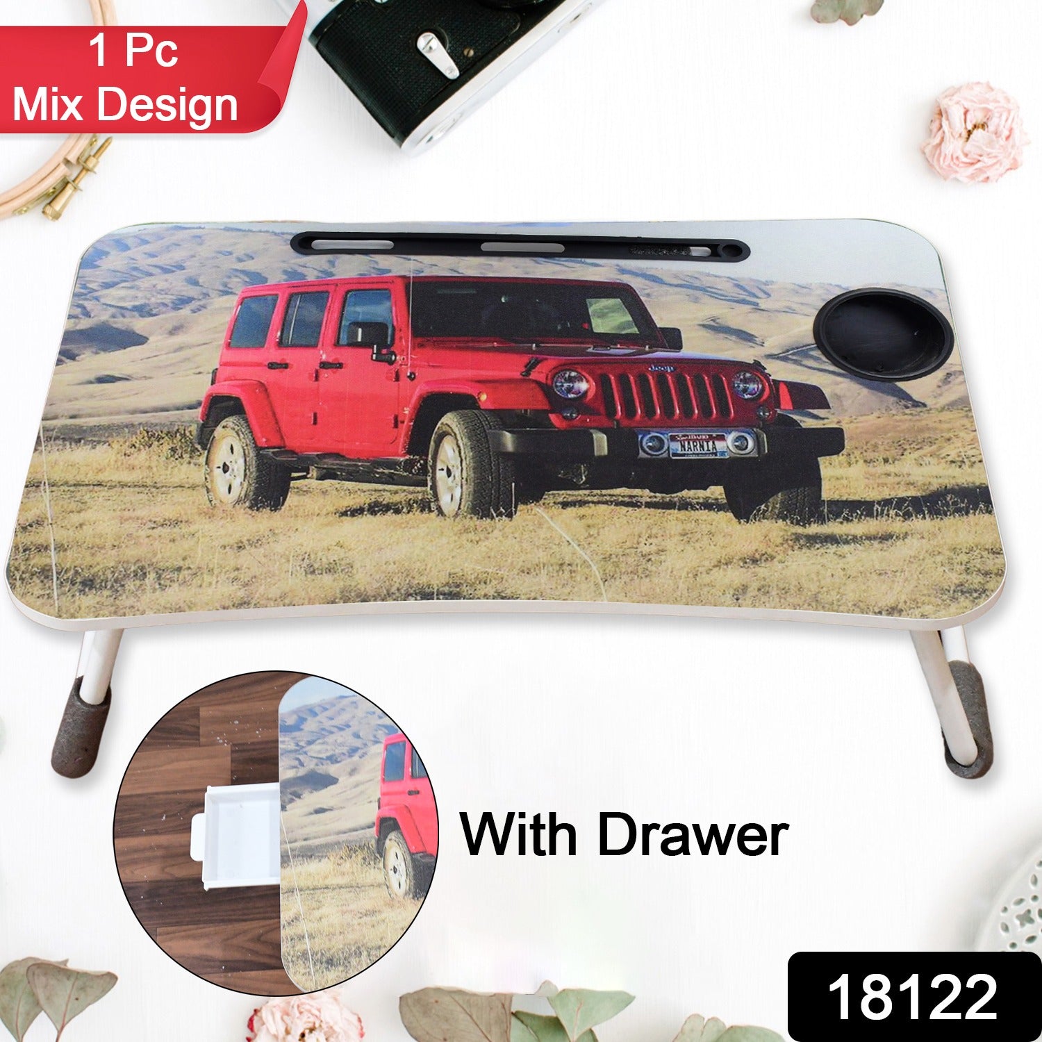 Multi-Purpose Laptop Desk for Study and Reading with Foldable, Cupholder & Drawer (1 Pc / Mix Catoon Design / 58×38 Cm) - Shivani Jaswal Multi-Purpose Laptop Desk for Study and Reading with Foldable, Cupholder & Drawer (1 Pc / Mix Catoon Design / 58×38 Cm)