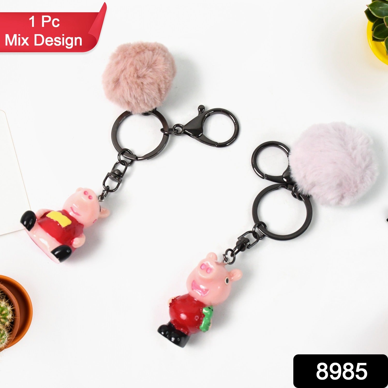 Cute Cartoon Keychain with Fluffy Pom (1 Pc / Mix Design) - Shivani Jaswal Cute Cartoon Keychain with Fluffy Pom (1 Pc / Mix Design)