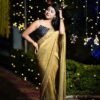 Mustard Yellow Tissue Silk Saree with Gold Border and Blouse Piece – Traditional Indian Attire