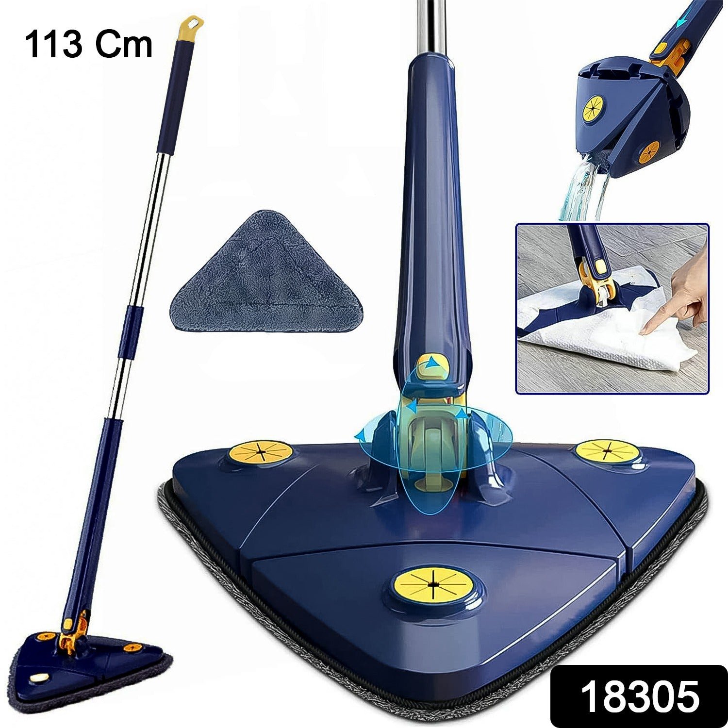 360° Rotatable Mop Triangle Mop with Long Handle (1 Pc / 113 Cm) - Shivani Jaswal 360° Rotatable Mop Triangle Mop with Long Handle (1 Pc / 113 Cm)