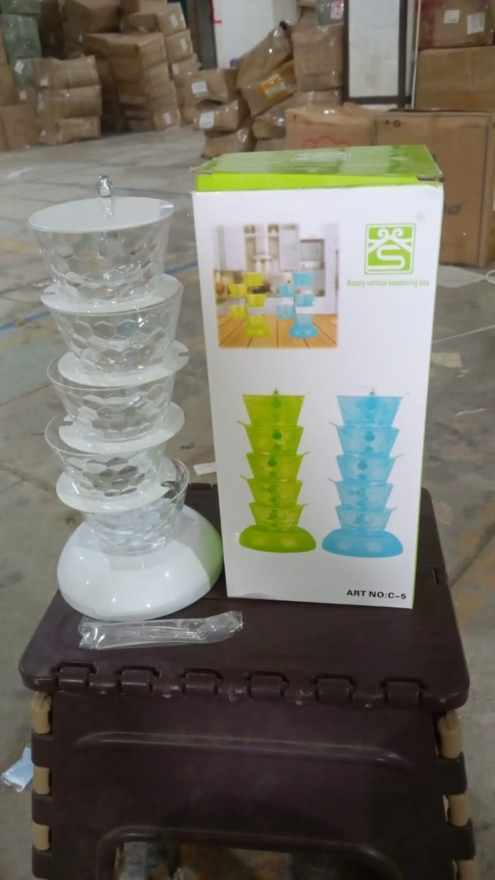 5 Section 360° Rotating Vertical Seasoning Box Plastic Pickle Tower | Spice Rack (5 Layer with 5 Plastic Spoon / 1 Set) - Shivani Jaswal 5 Section 360° Rotating Vertical Seasoning Box Plastic Pickle Tower | Spice Rack (5 Layer with 5 Plastic Spoon / 1 Set)