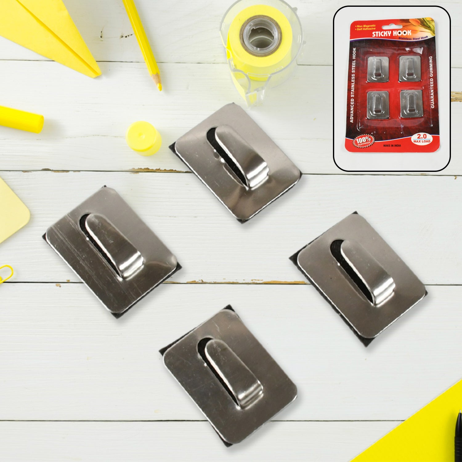 Self- Adhesive Hooks, Heavy Duty Wall Hooks Hangers Stainless Steel Waterproof Sticky Hooks for Hanging Robe Coat Towel Kitchen Bathroom and. - Shivani Jaswal Self- Adhesive Hooks, Heavy Duty Wall Hooks Hangers Stainless Steel Waterproof Sticky Hooks for Hanging Robe Coat Towel Kitchen Bathroom and.