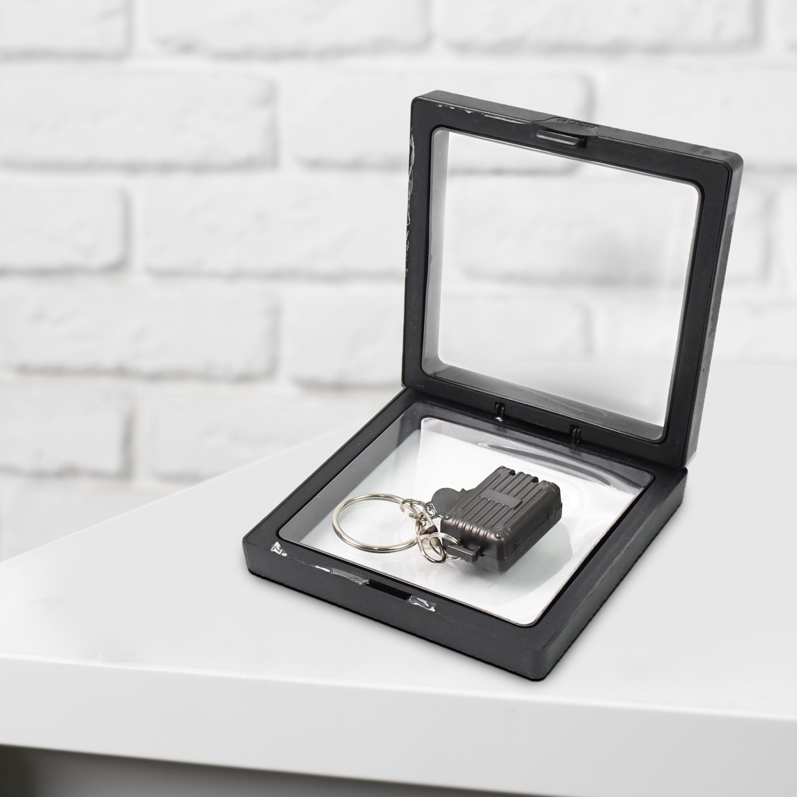 Suitcase Shape Nail Clipper Keychain With Key & 3D Floating Frame Display Case (1 Set) - Shivani Jaswal Suitcase Shape Nail Clipper Keychain With Key & 3D Floating Frame Display Case (1 Set)