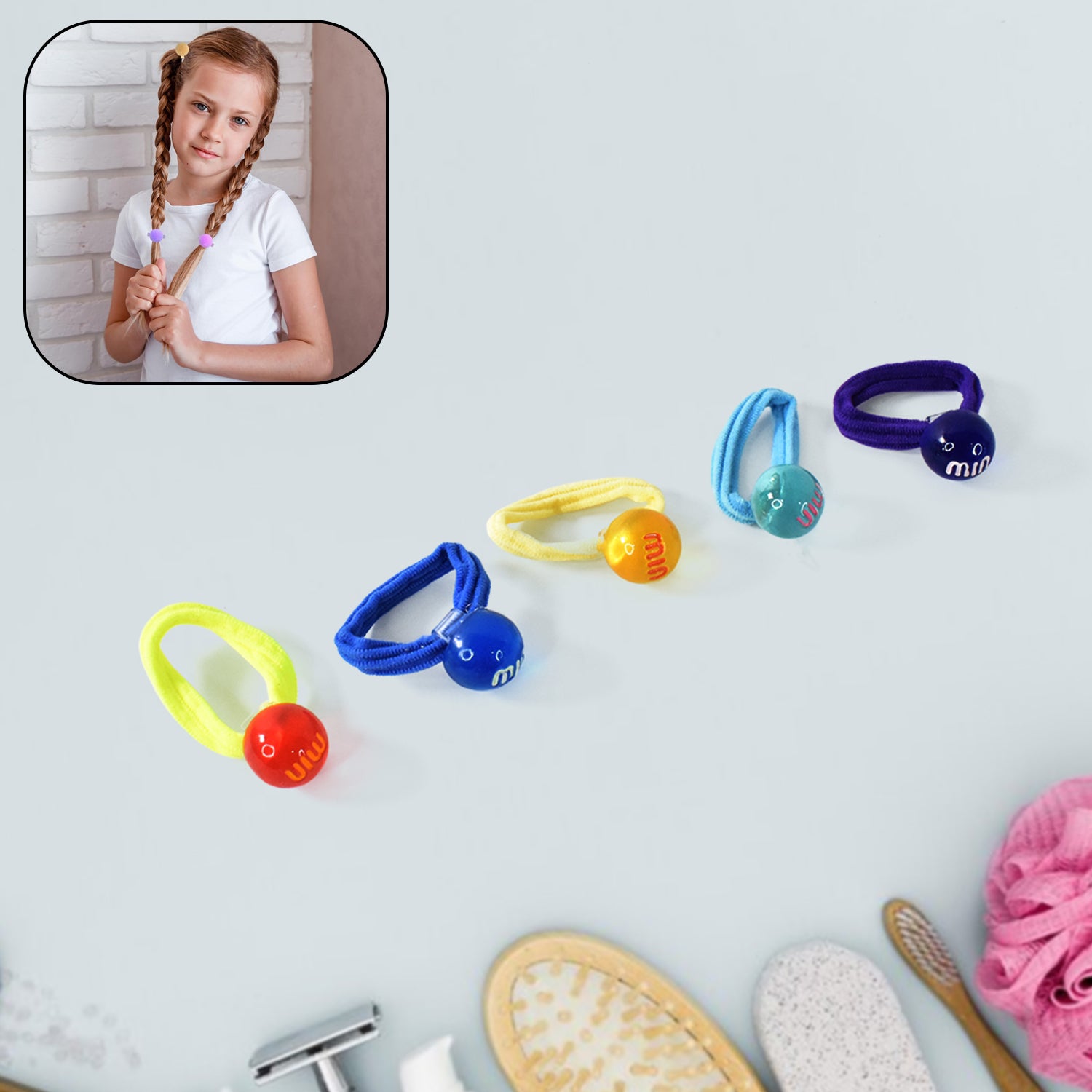 Small Ball Elastic Hairbands (Pack of 5 / Multicolour) - Shivani Jaswal Small Ball Elastic Hairbands (Pack of 5 / Multicolour)