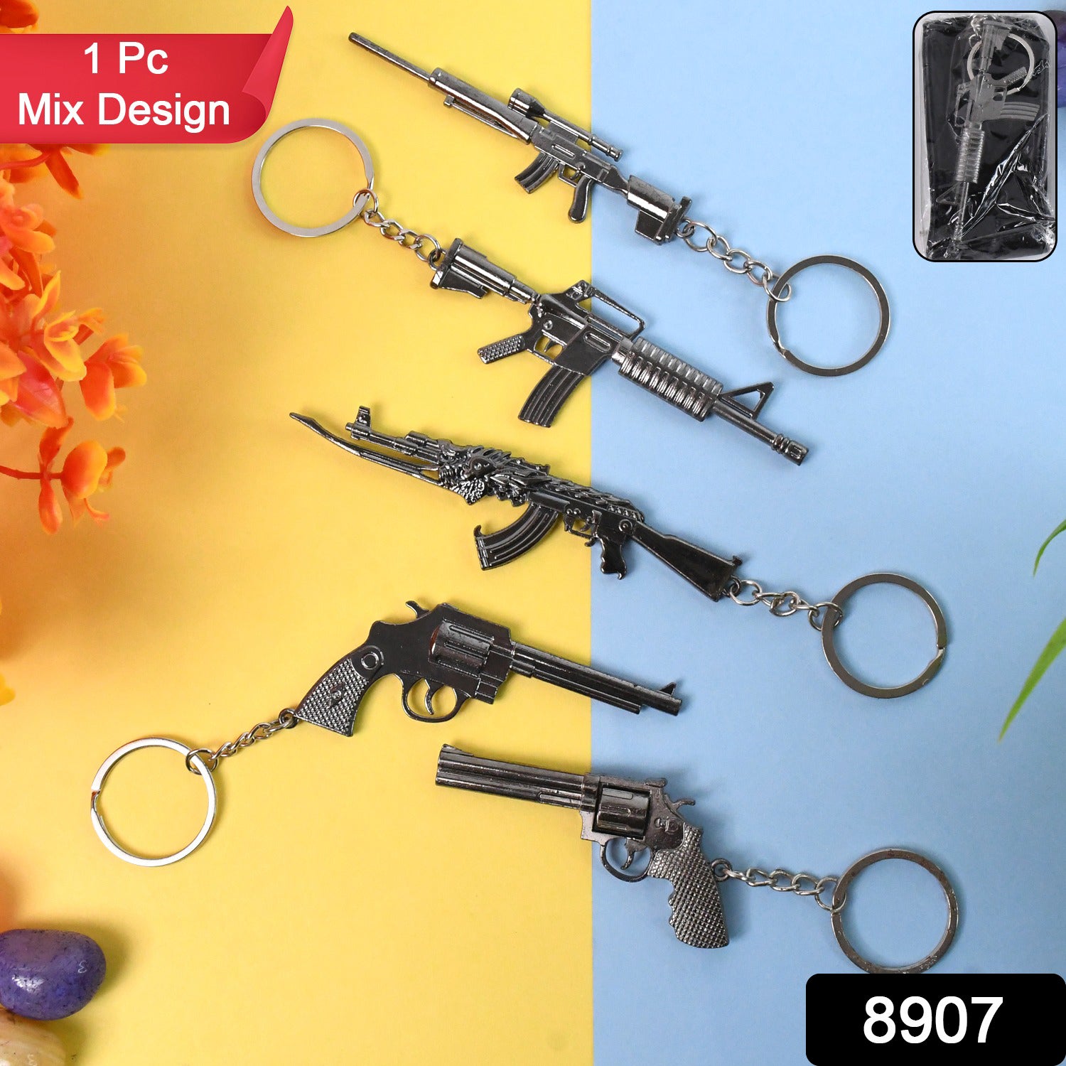 Mix Design Metal Gun Keychain With Case (1 Pc / Mix Design) - Shivani Jaswal Mix Design Metal Gun Keychain With Case (1 Pc / Mix Design)