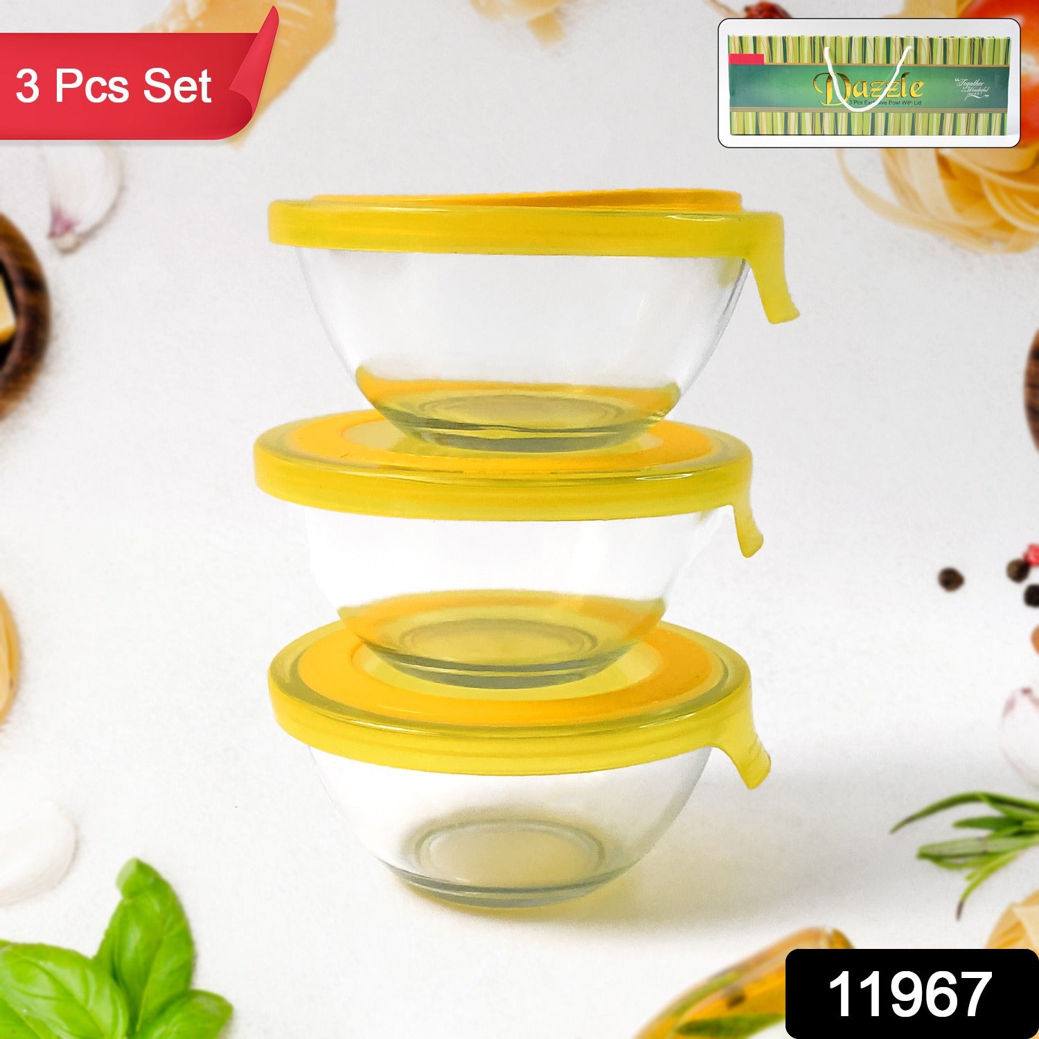 Dazzle Glass Bowl Set Mixing / Storage Bowls with Lids (3 pcs Set) - Shivani Jaswal Dazzle Glass Bowl Set Mixing / Storage Bowls with Lids (3 pcs Set)