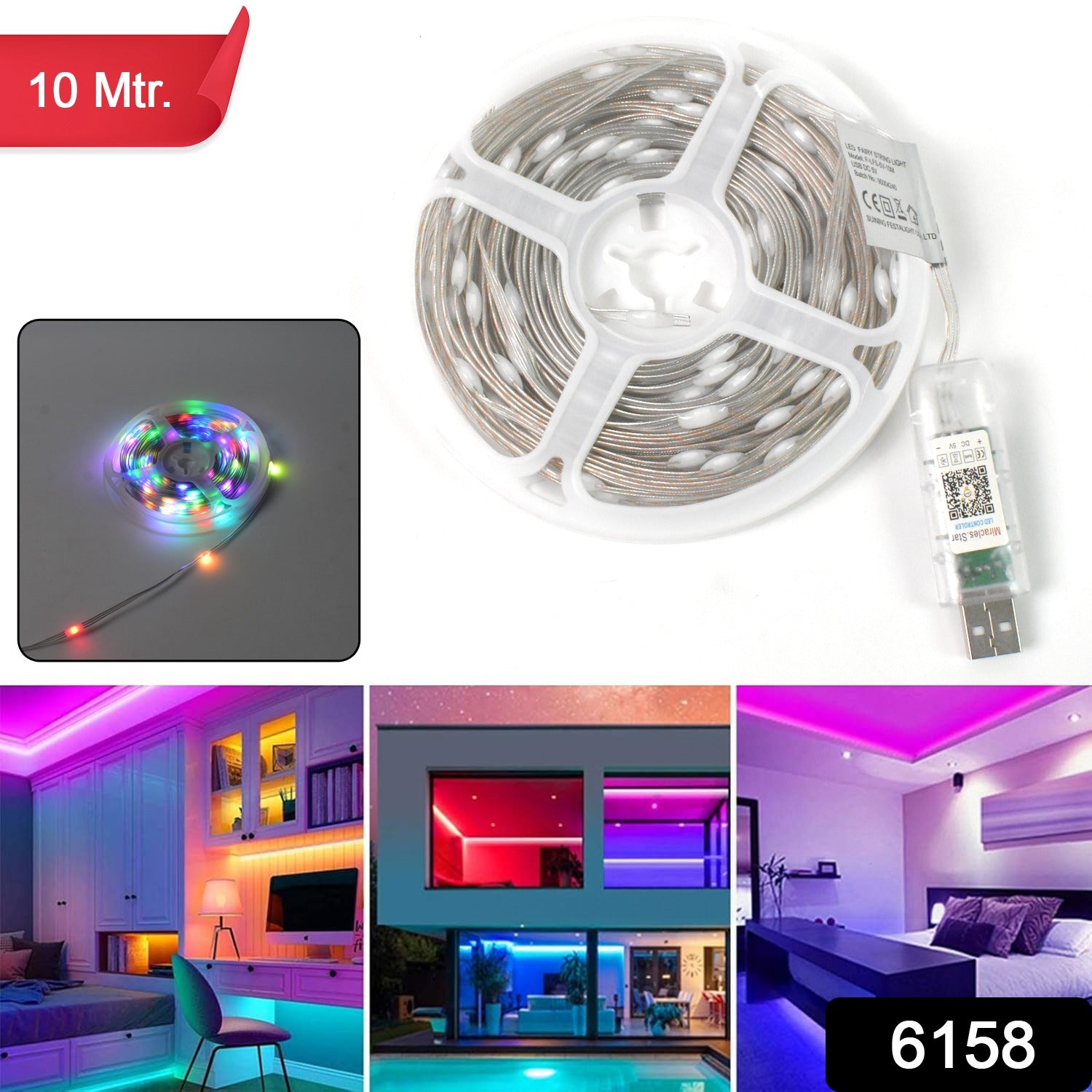 Multi Coloured 10M RGB LED Strip Lights (1 Pc) - Shivani Jaswal Multi Coloured 10M RGB LED Strip Lights (1 Pc)