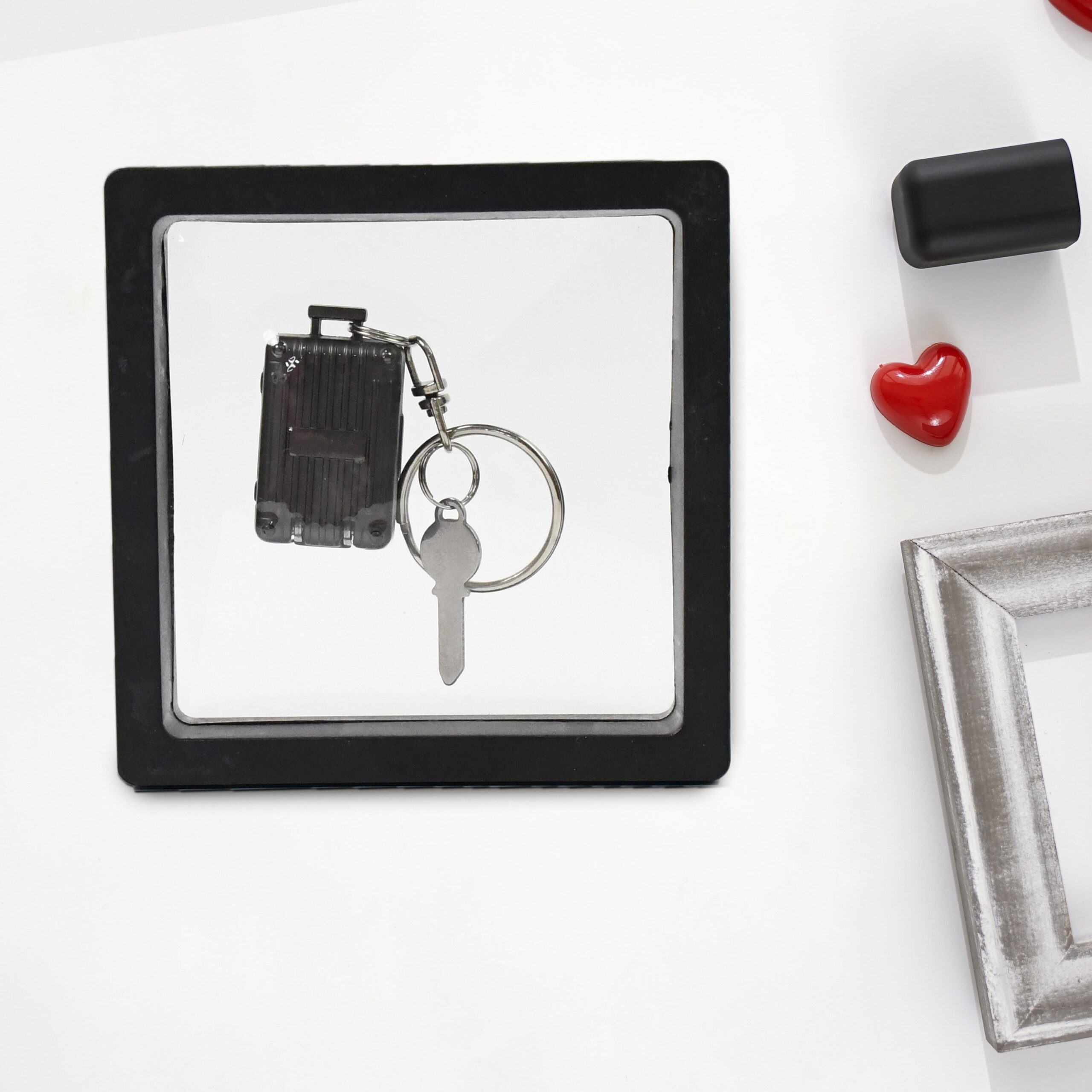 Suitcase Shape Nail Clipper Keychain With Key & 3D Floating Frame Display Case (1 Set) - Shivani Jaswal Suitcase Shape Nail Clipper Keychain With Key & 3D Floating Frame Display Case (1 Set)