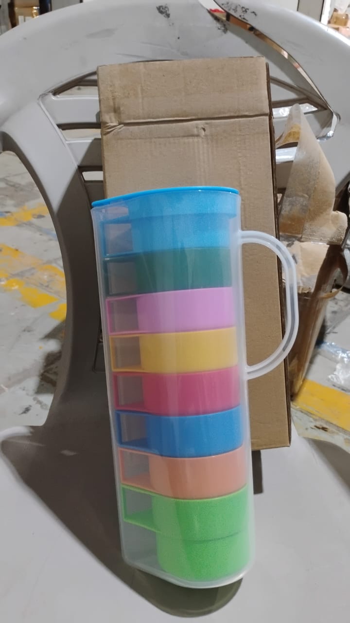 Rainbow Picnic Plastic Pitcher / Jug / Kettle Glass / Cup Set Water Bottle+Cup (9 Pcs Set) - Shivani Jaswal Rainbow Picnic Plastic Pitcher / Jug / Kettle Glass / Cup Set Water Bottle+Cup (9 Pcs Set)