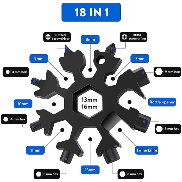Durable 18-in-1 Snowflake Multi-Tool â€“ Portable Bottle Opener, Phillips Screwdriver & Wrench Kit