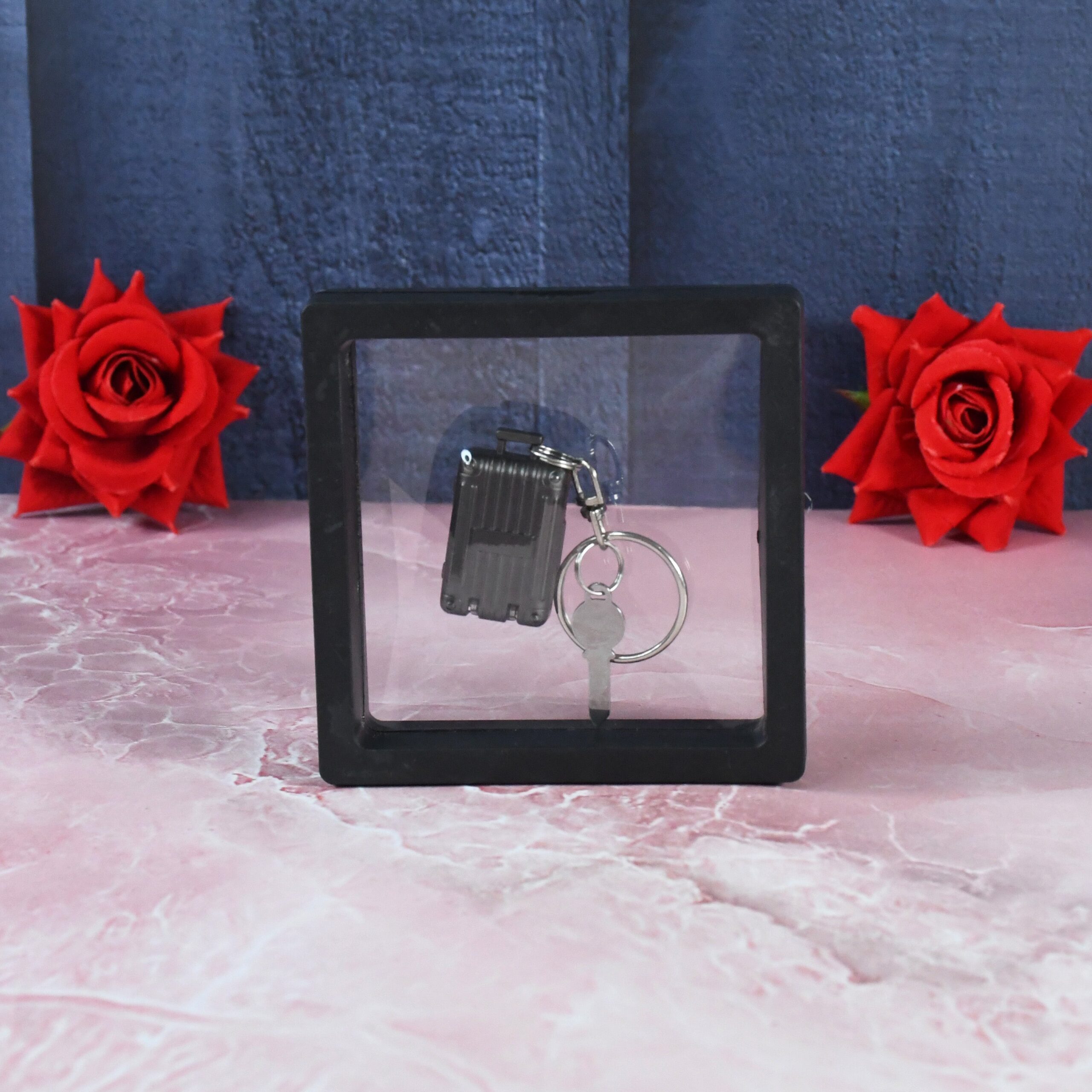 Suitcase Shape Nail Clipper Keychain With Key & 3D Floating Frame Display Case (1 Set) - Shivani Jaswal Suitcase Shape Nail Clipper Keychain With Key & 3D Floating Frame Display Case (1 Set)
