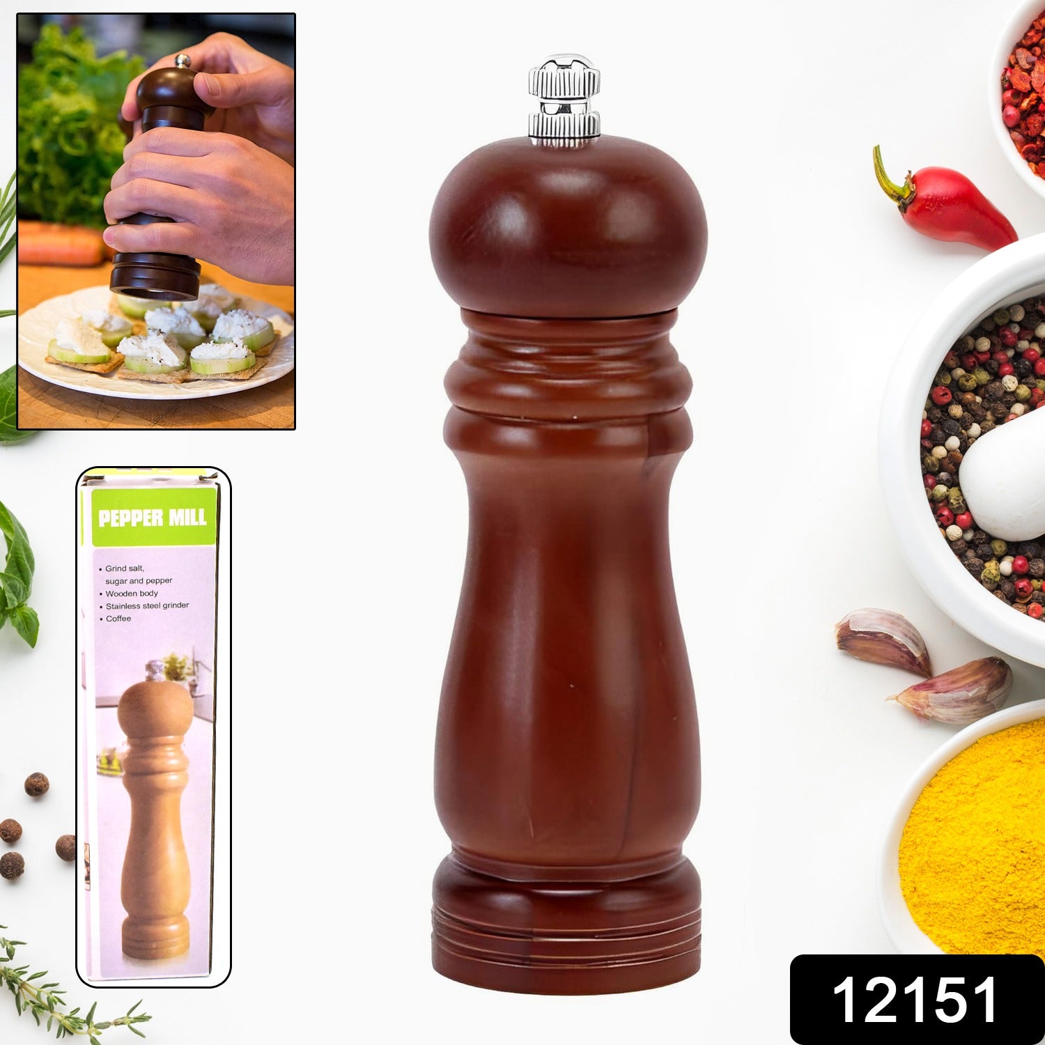 Wooden Pepper Mill 6 inch Tall - Best Pepper Grinder (1 Pc) - Shivani Jaswal Wooden Pepper Mill 6 inch Tall - Best Pepper Grinder (1 Pc)