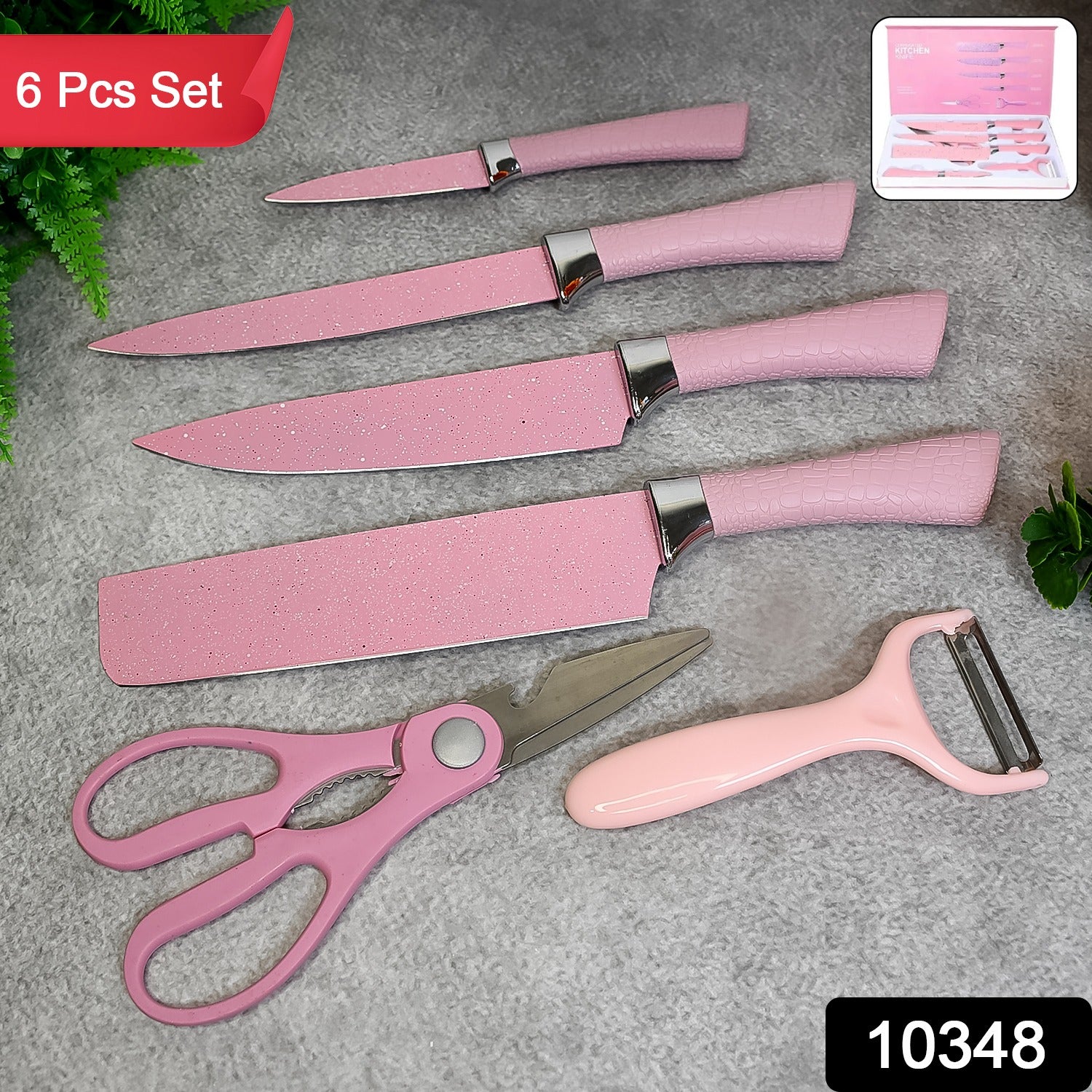 Stainless Steel Non Stick Ceramic Coating 6 Pcs Chef Kitchen Knife Set with Scissor & Peeler - Shivani Jaswal Stainless Steel Non Stick Ceramic Coating 6 Pcs Chef Kitchen Knife Set with Scissor & Peeler