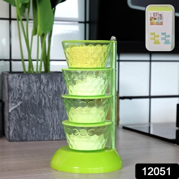 4 Section 360Â° Rotating Vertical Seasoning Box Plastic Pickle Tower | Spice Rack (4 Layer with 4 Plastic Spoon / 1 Set)