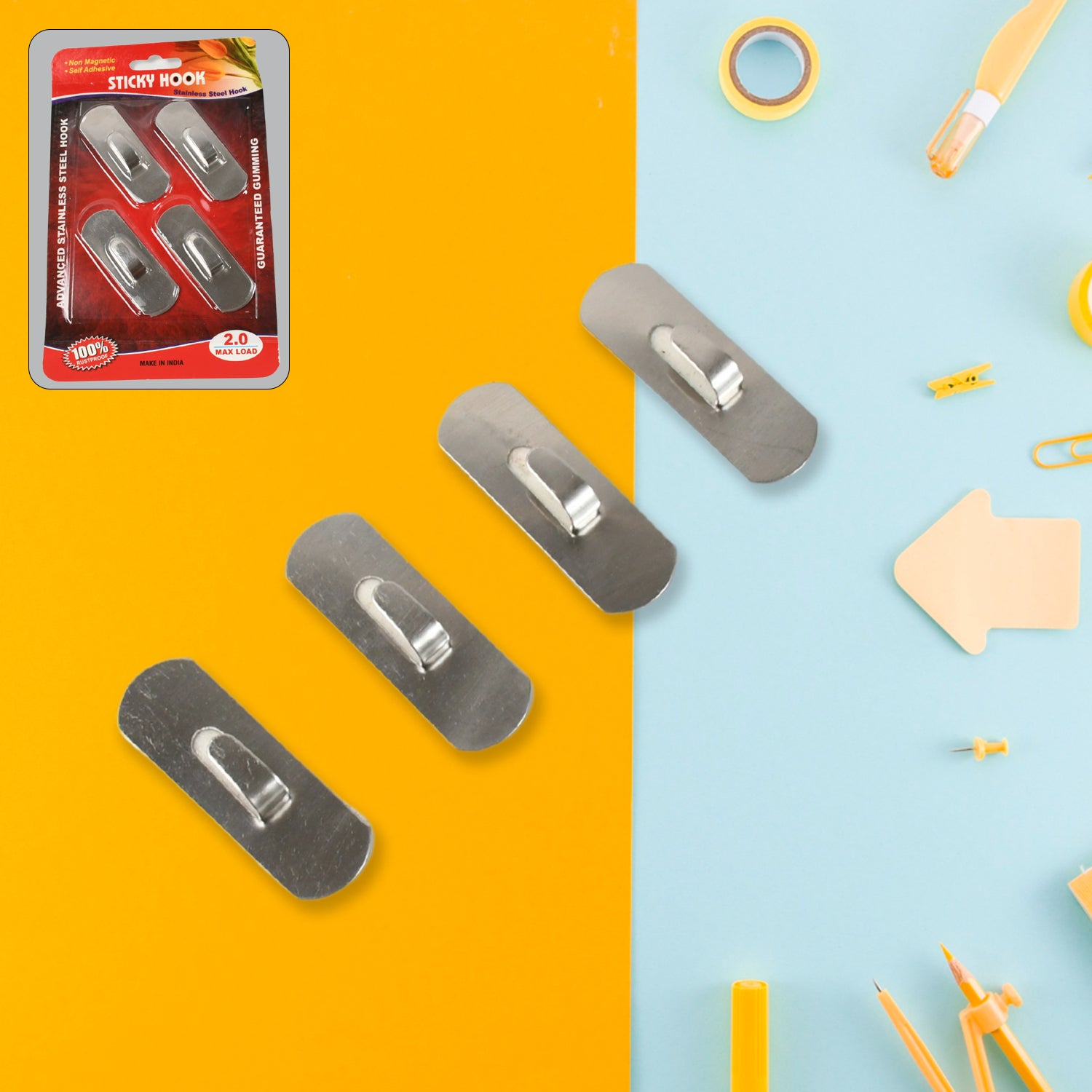 Self- Adhesive Hooks, Heavy Duty Wall Hooks Hangers Stainless Steel Waterproof Sticky Hooks for Hanging Robe Coat Towel Kitchen Bathroom and. - Shivani Jaswal Self- Adhesive Hooks, Heavy Duty Wall Hooks Hangers Stainless Steel Waterproof Sticky Hooks for Hanging Robe Coat Towel Kitchen Bathroom and.
