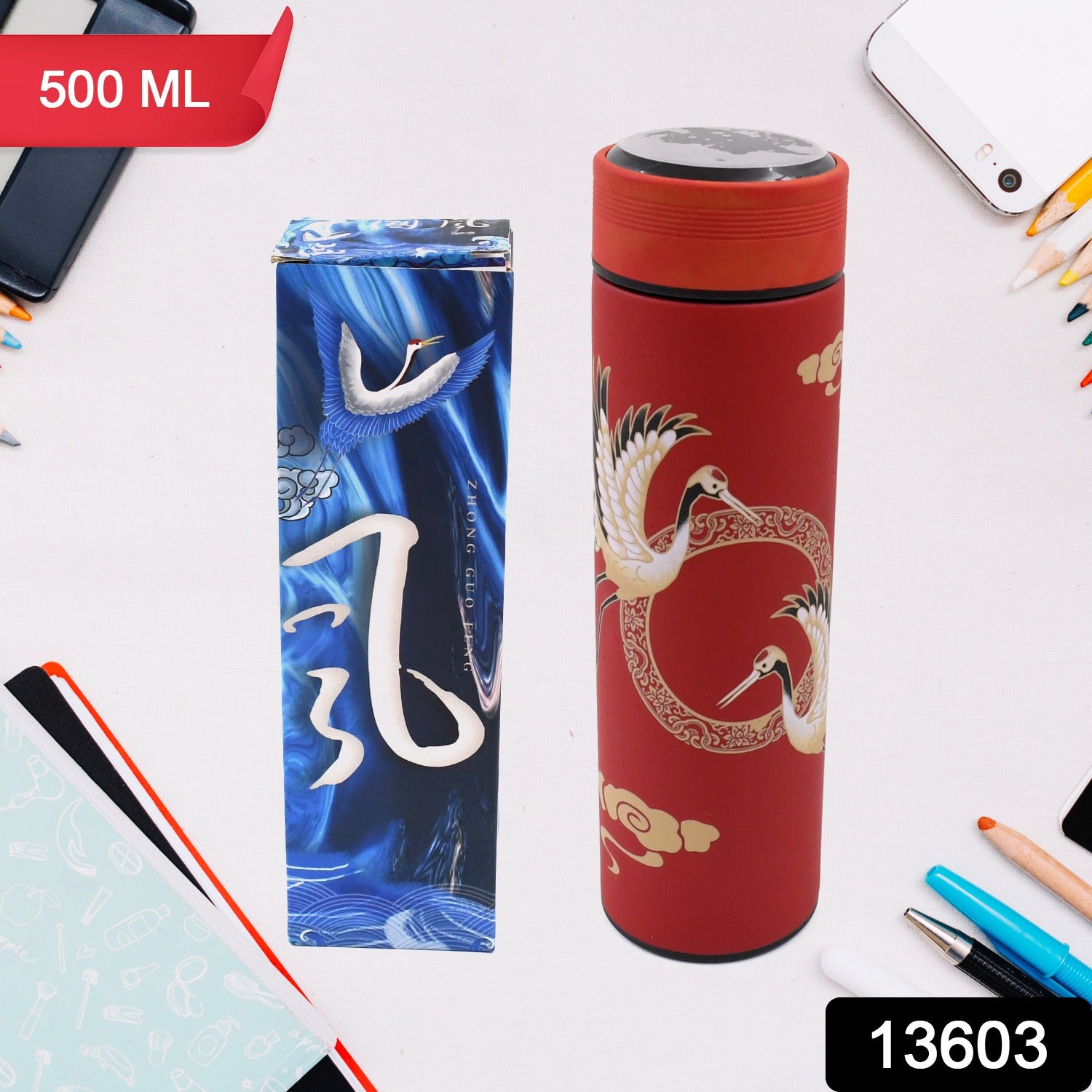 Printed Smart Vacuum Insulated Water Bottle with LED Temperature Display (1 Pc / 500 ML Approx / Multicolor) - Shivani Jaswal Printed Smart Vacuum Insulated Water Bottle with LED Temperature Display (1 Pc / 500 ML Approx / Multicolor)